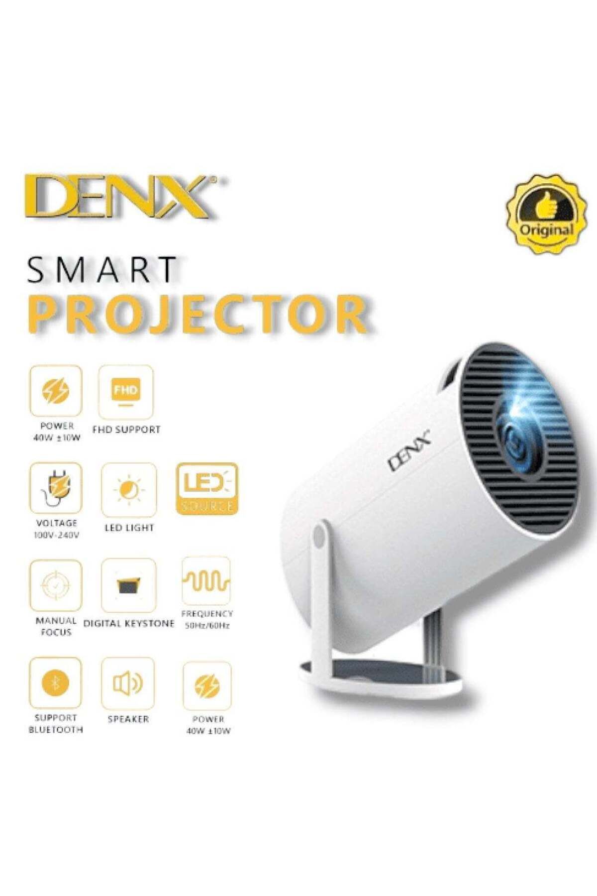 Denx-جهاز عرض ذكي محمول يعمل بنظام Android 12.0 للاستخدام المنزلي أو الخارجي مزود بواي فاي مدمج ومكبر صوت يعمل بنظام Android 6