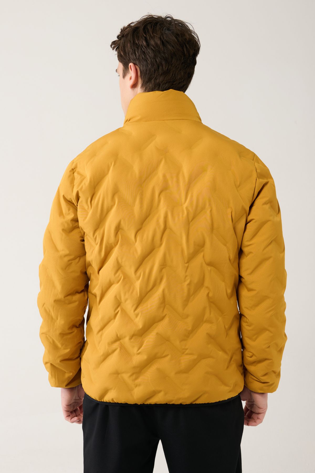 Avva-Men's Saffron Stand Collar Water Repellent Windproof Lightweight Puffer Jacket E 006036 4