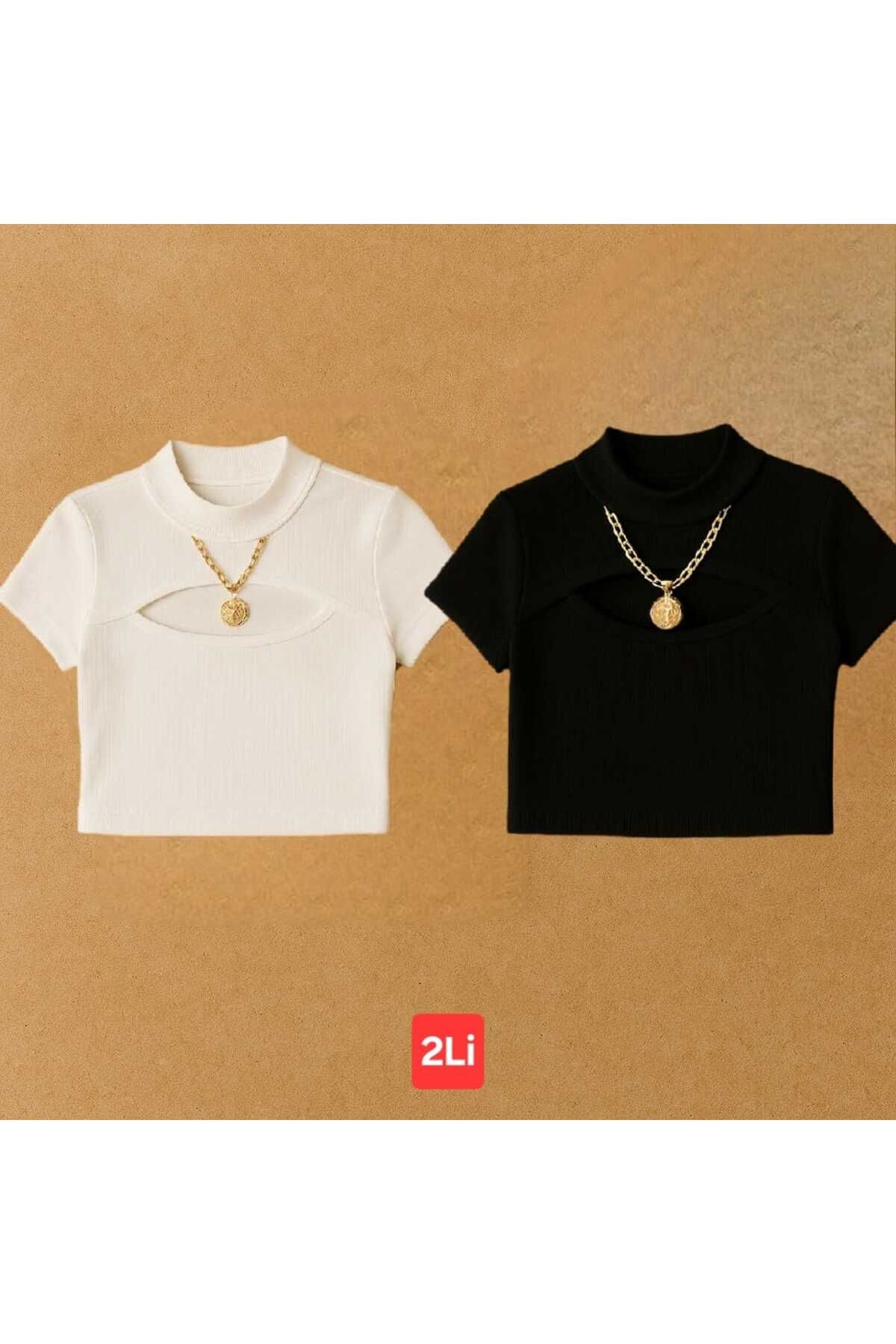 Stail Moda Kadın Siyah Kaşkorse kümaş Göğüs Dekolteli Yarım Kollu Cut Out Crop Top Bluz2025
