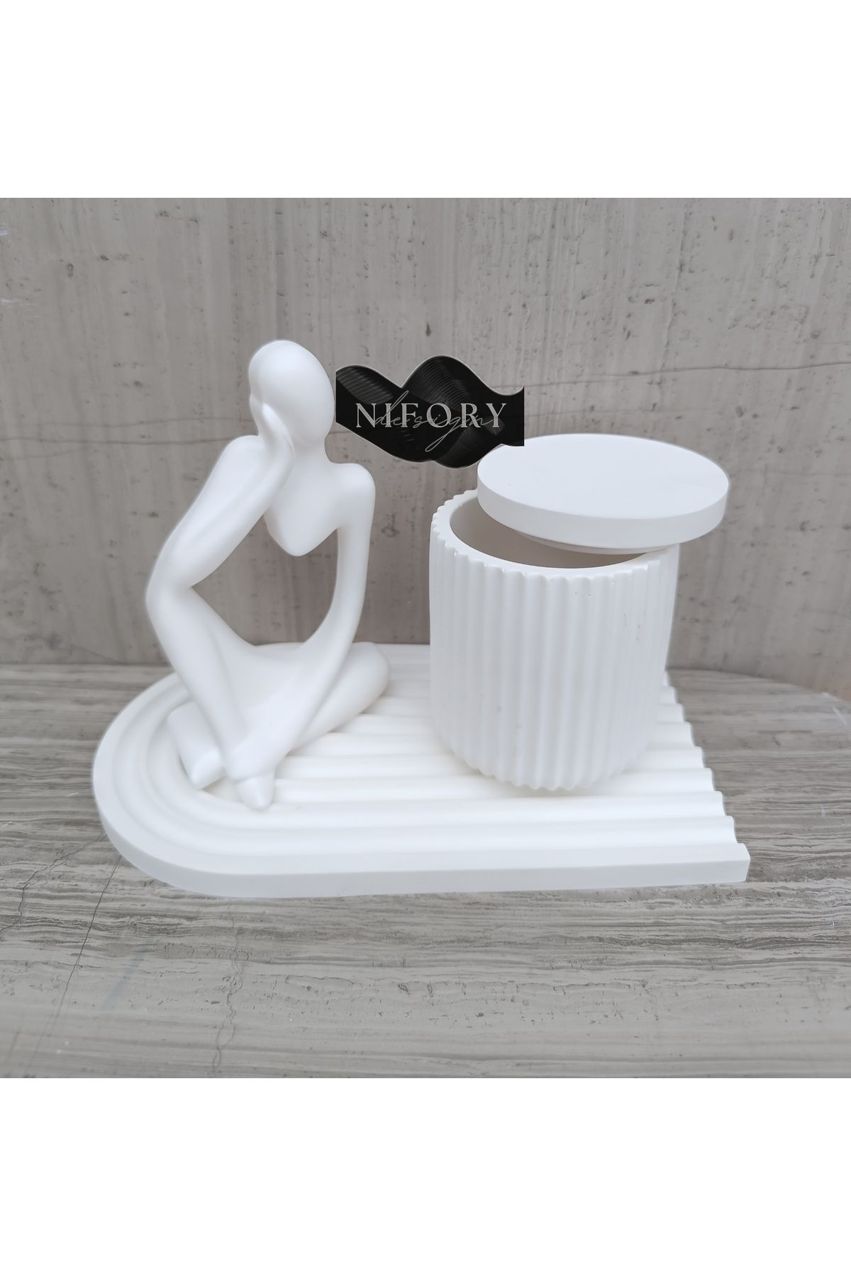 Nifory 520-N079 Dekoratif Beton Sunum Aksesuar Set Beton Biblo Organizer Takımı Çok Amaçlı Dekoratif Set