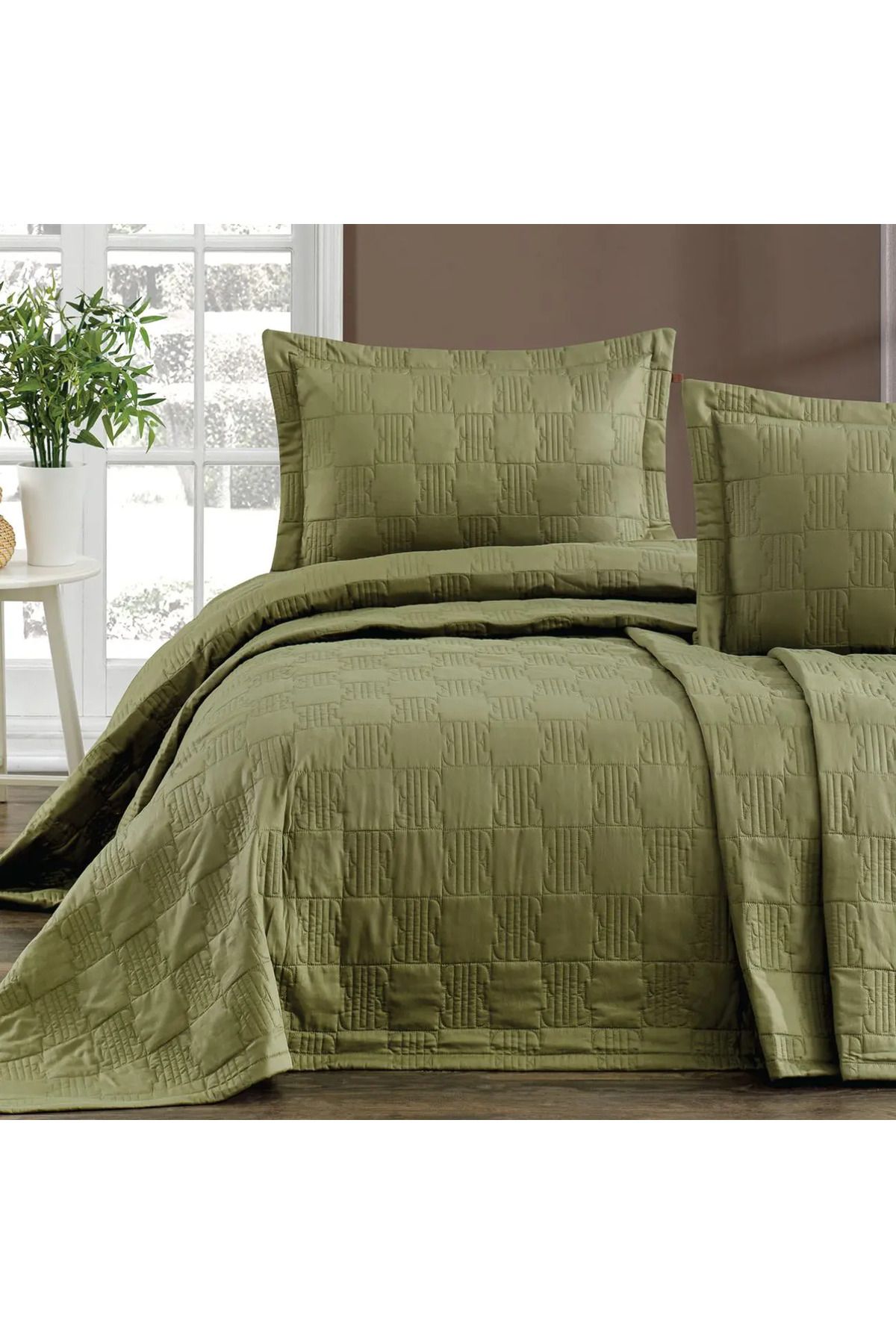 ELLE HOME Ellie Çift Kişilik Yatak Örtüsü - Haki