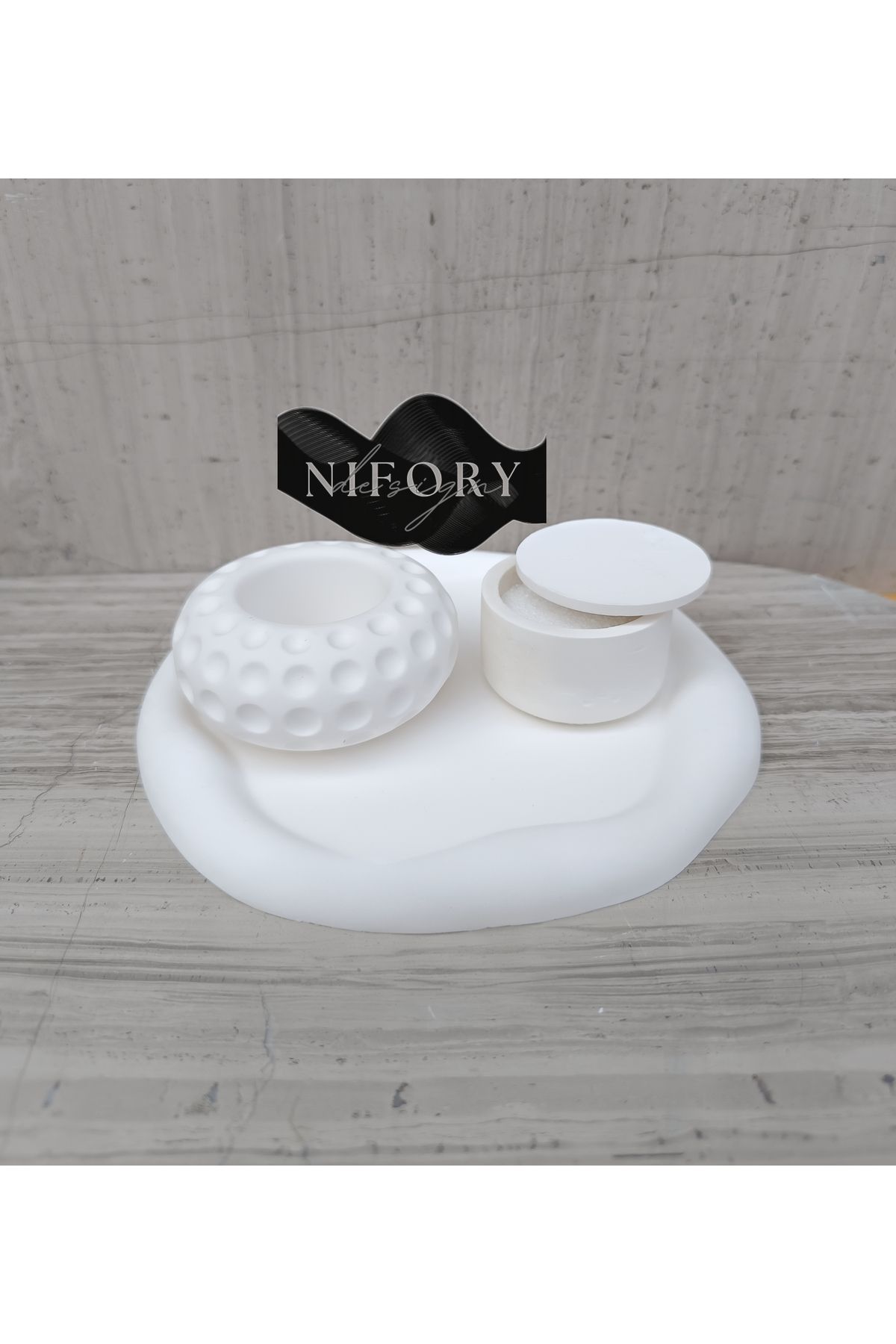 Nifory 520-N068 Dekoratif Beton Sunum Aksesuar Set Beton Biblo Organizer Takımı Çok Amaçlı Dekoratif Set