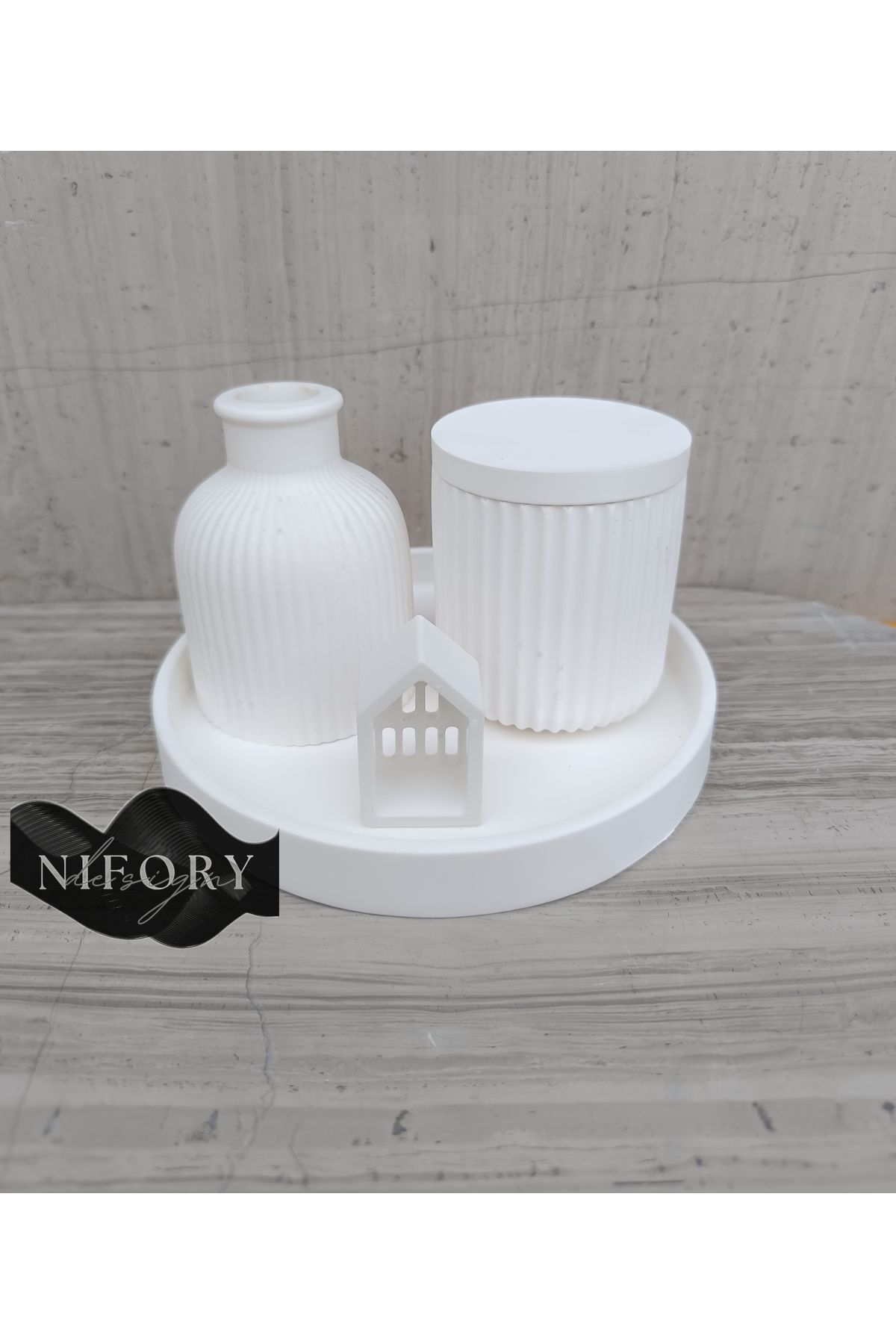 Nifory 520-N066 Dekoratif Beton Sunum Aksesuar Set Beton Biblo Organizer Takımı Çok Amaçlı Dekoratif Set