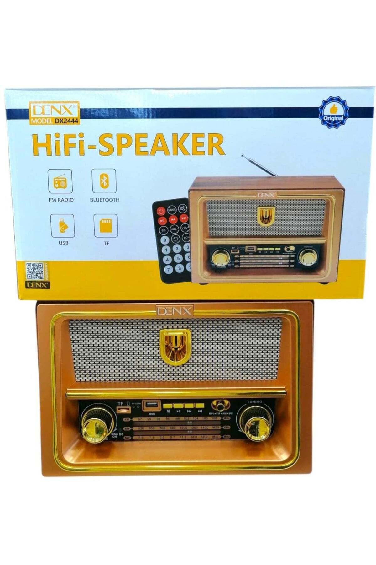 Denx-Rechargeable HI-FI Radio with Remote Control, Large Capacity Battery, Portable, Retro Style FM 2