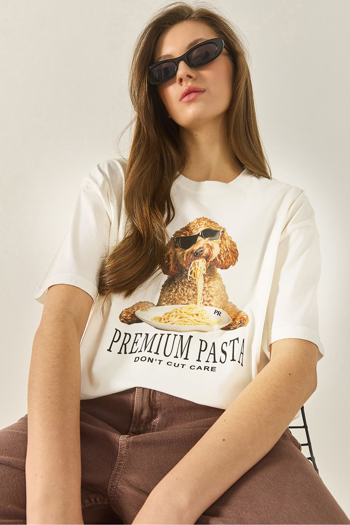 Bianco Lucci Kadın Premium Baskılı Bisiklet Yaka Oversize Pamuklu T-Shirt ÖT251033 60283295