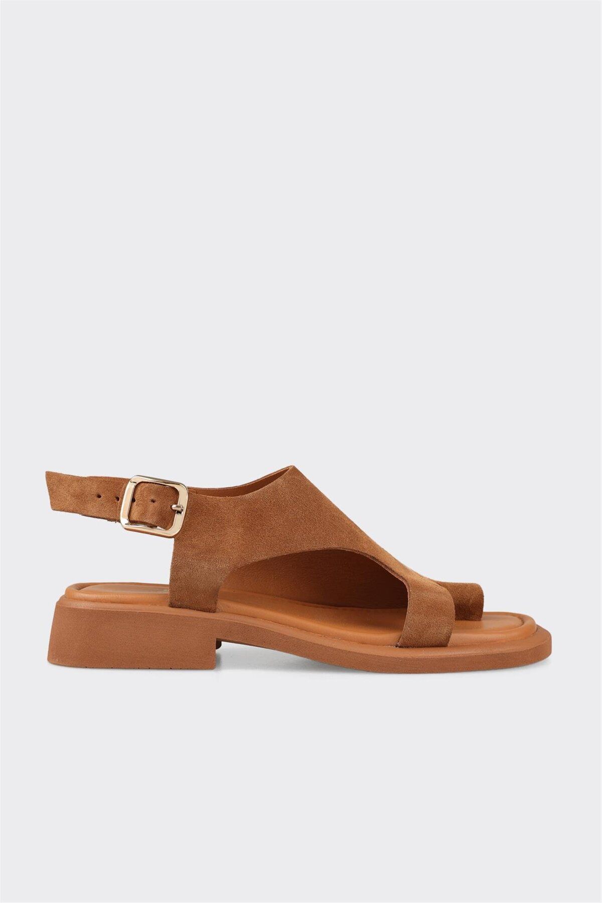 Elle Shoes Taba Deri Kadın Parmak Arası Sandalet