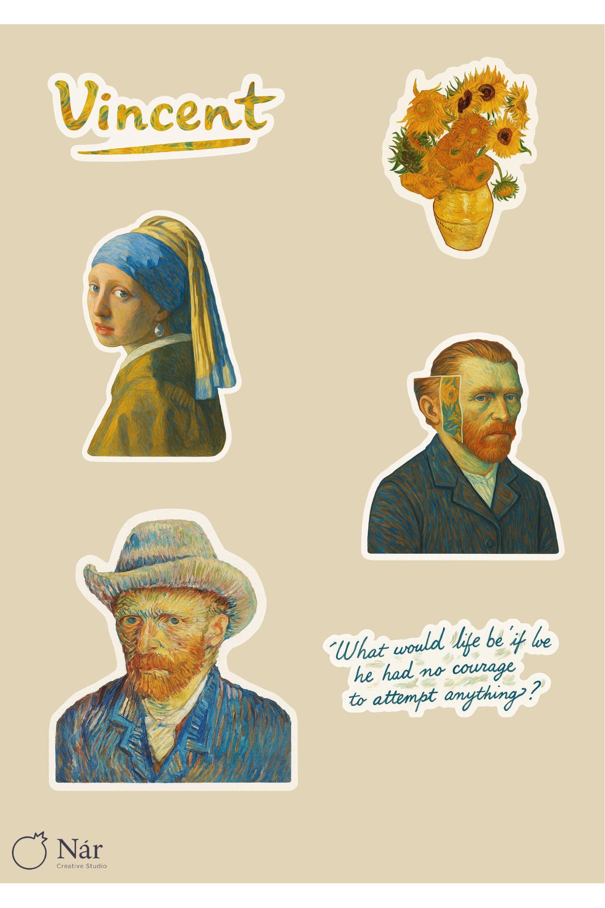 sticker 🎨 Van Gogh Temalı Sanatsal Sticker Seti - Van Gogh Temalı Çıkartmalar - 3 Sayfa