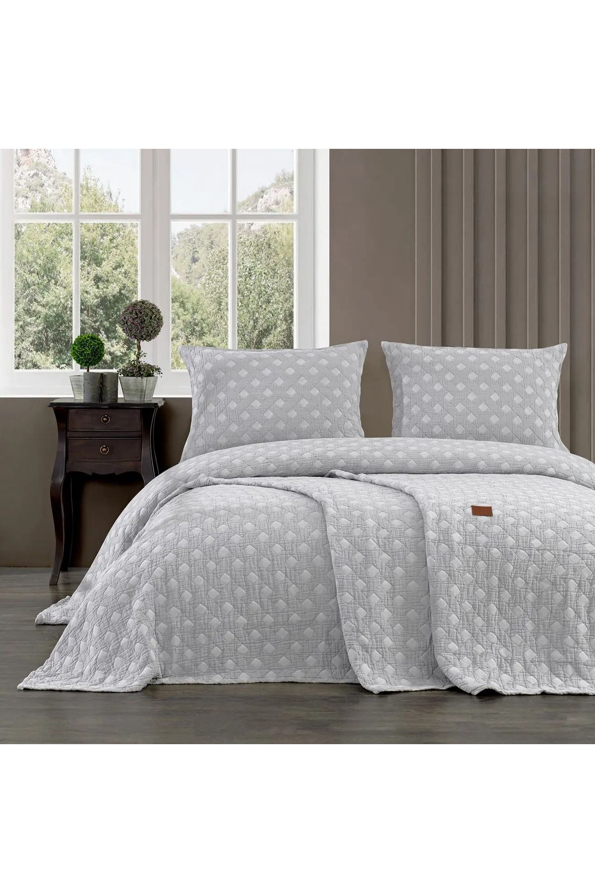 ELLE HOME Pery Çift Kişilik Yatak Örtüsü - Gümüş Gri