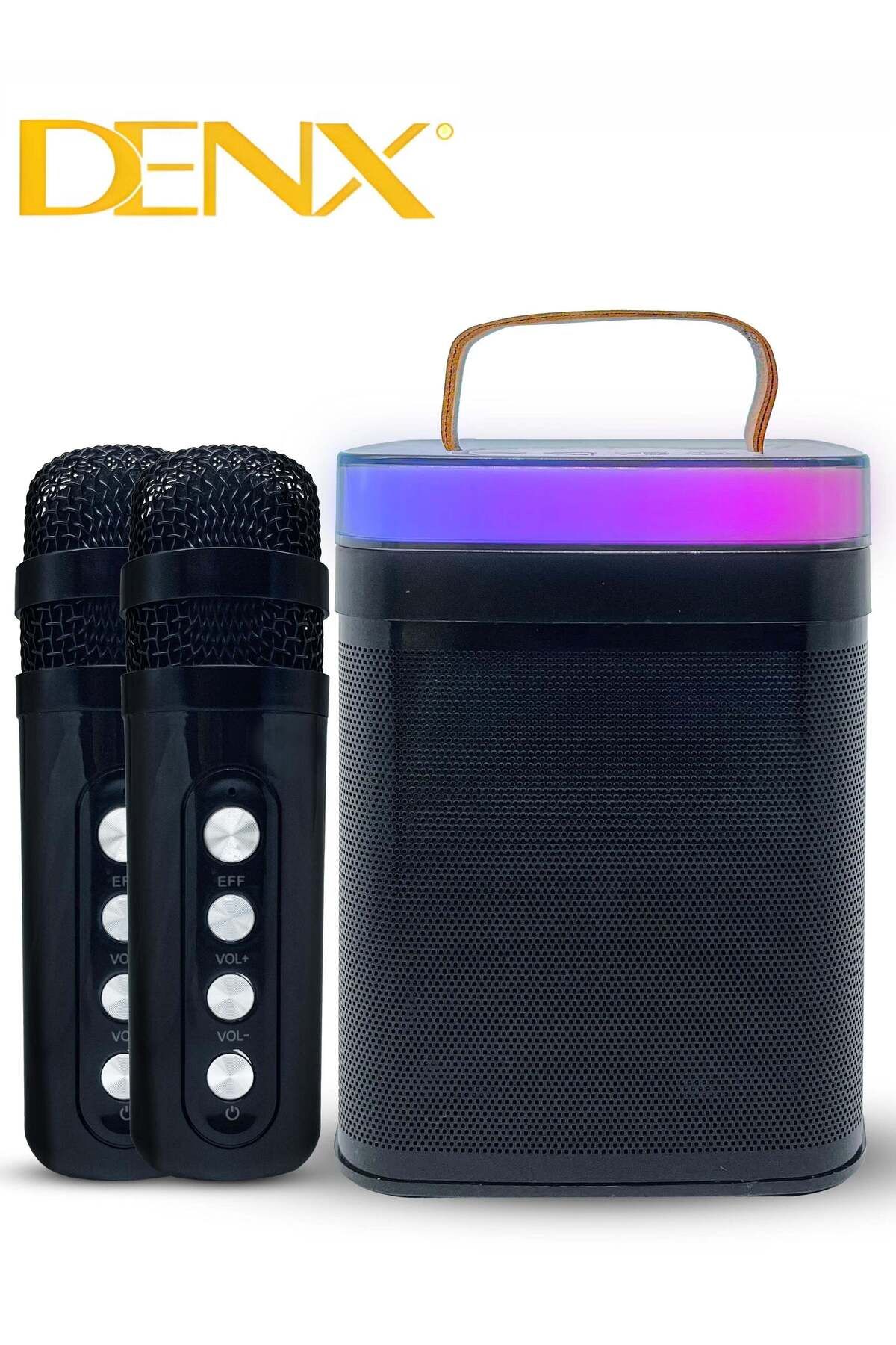 Denx-Karaoke Machine, Mini Portable Karaoke Speaker With 2 Wireless Microphones And Dynamic Lights 1