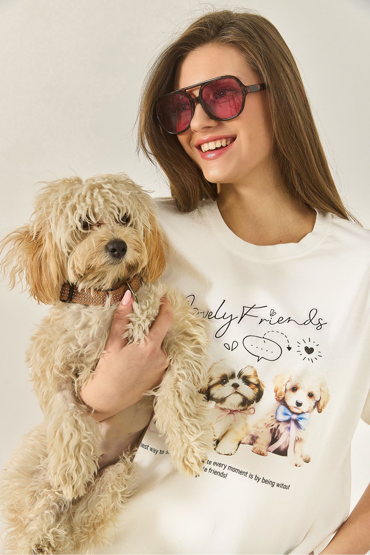 Bianco Lucci Kadın Yavru Köpek Premium Baskılı Oversize Pamuklu T-Shirt ÖT251076 60283292