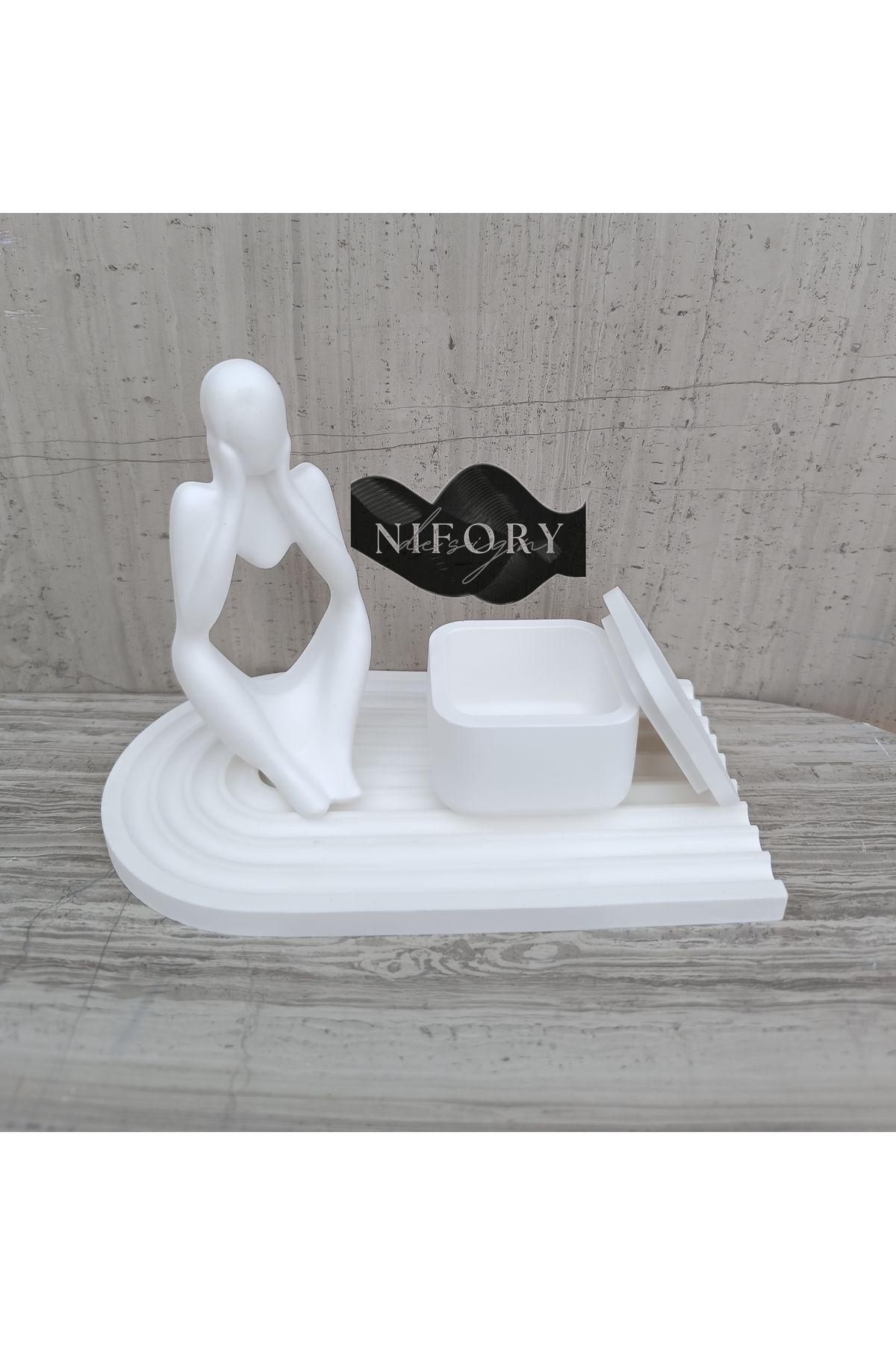 Nifory 520-N069 Dekoratif Beton Sunum Aksesuar Set Beton Biblo Organizer Takımı Çok Amaçlı Dekoratif Set