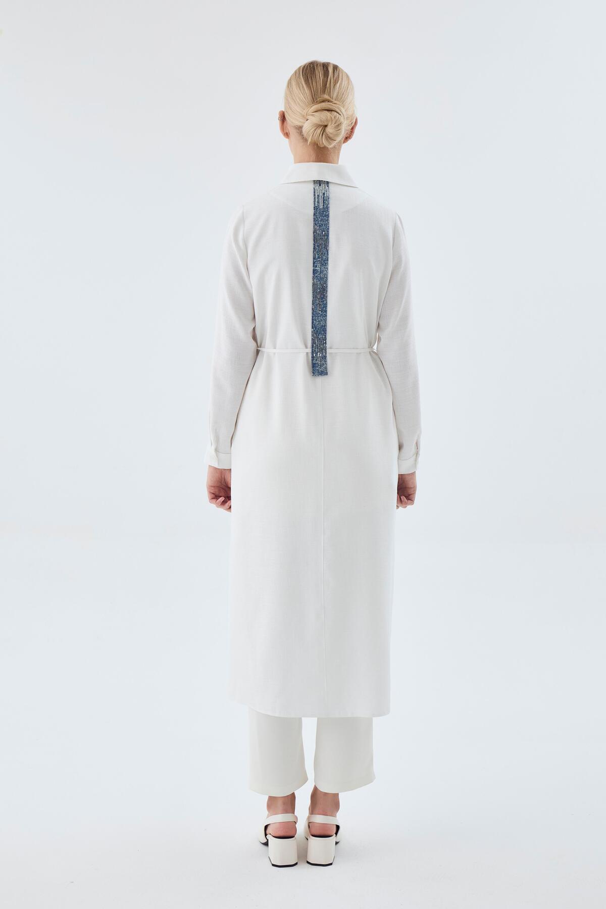 Zühre-Sequin Detailed Long Ecru Tunic T-1560 6