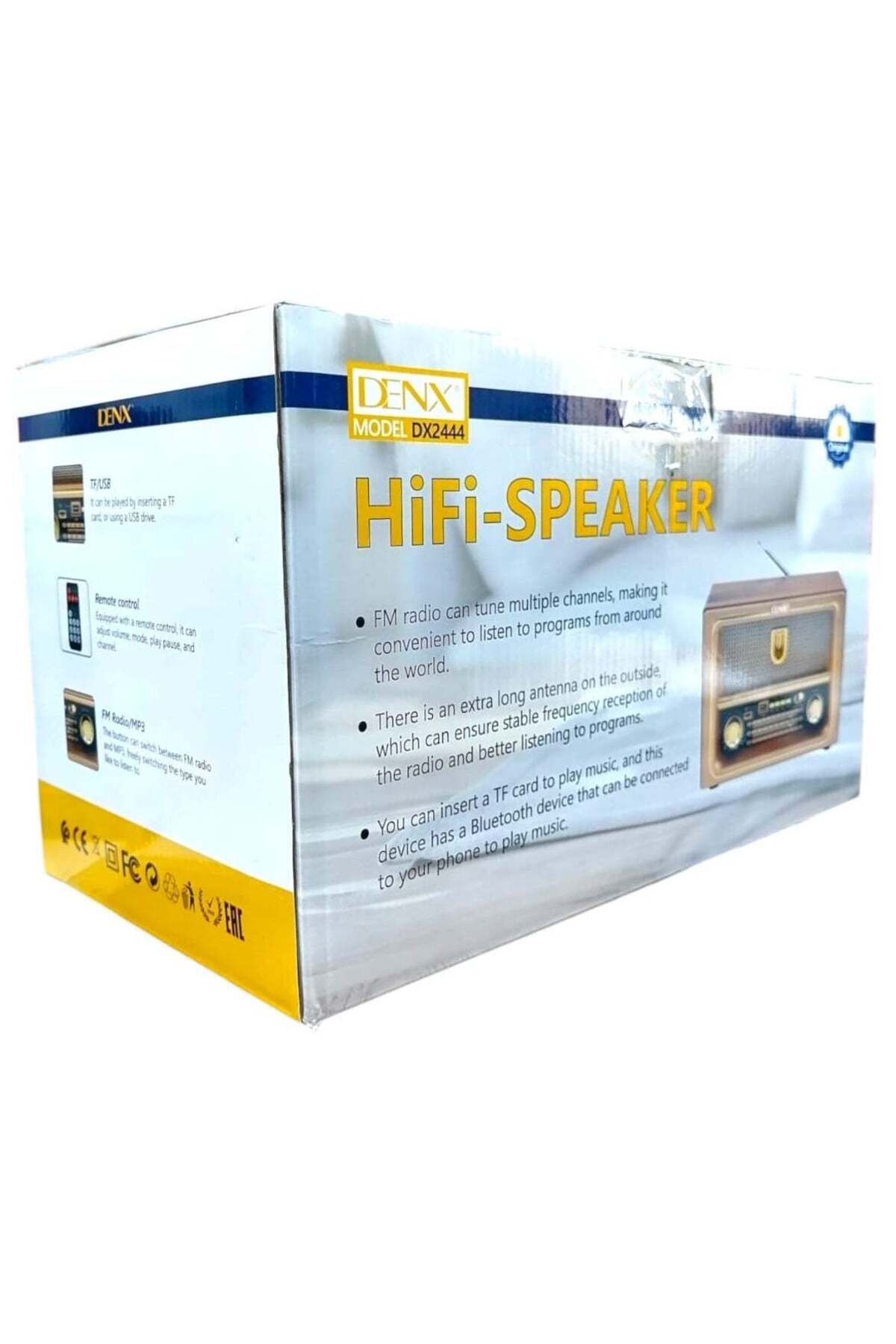 Denx-Rechargeable HI-FI Radio with Remote Control, Large Capacity Battery, Portable, Retro Style FM 7