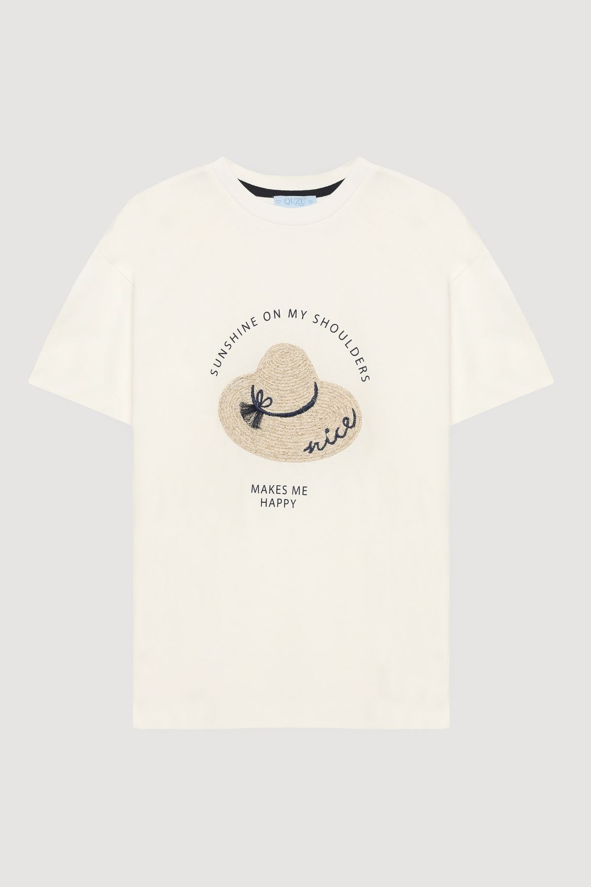 Quzu Şapka Nakışlı Yazı Baskılı Tshirt