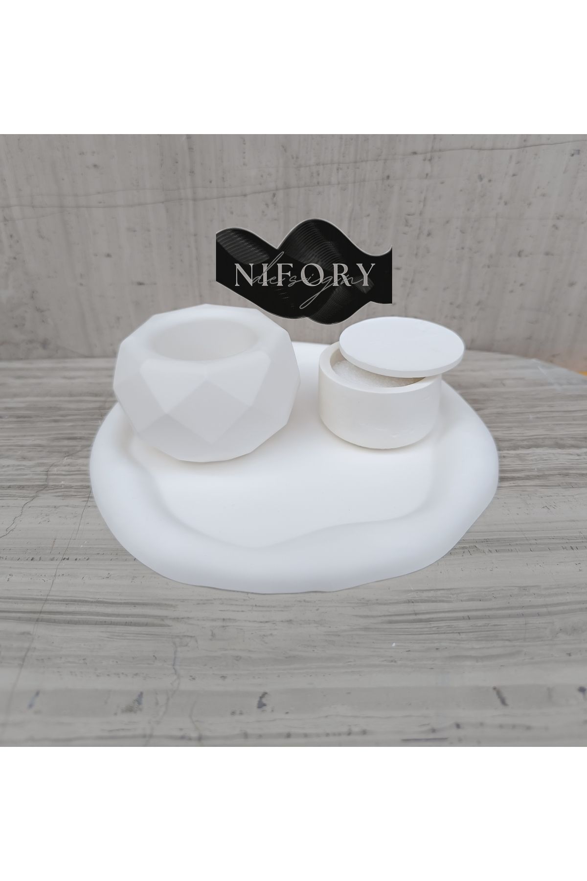 Nifory 520-N081 Dekoratif Beton Sunum Aksesuar Set Beton Biblo Organizer Takımı Çok Amaçlı Dekoratif Set