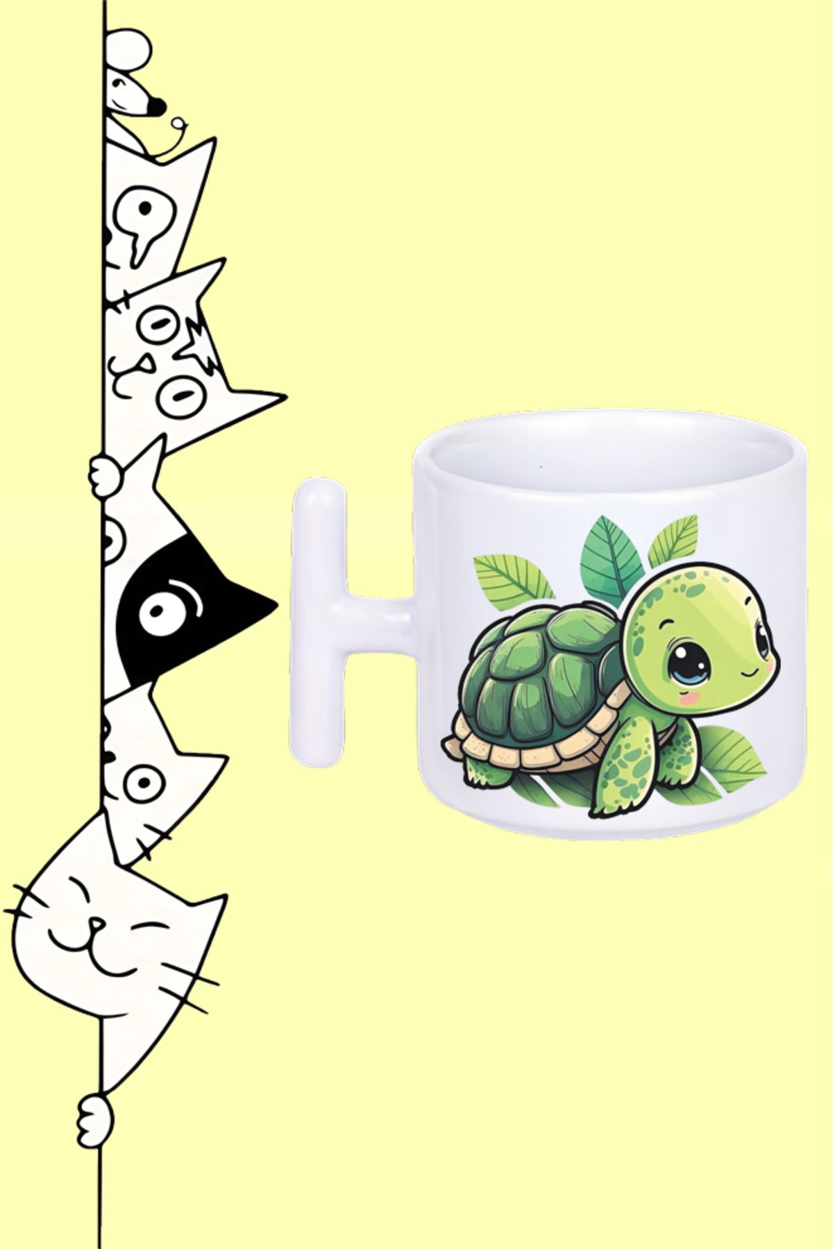 Olympus plus CUTE TURTLE SEVİMLİ TOSPİK KAPLUMBAĞA TASARIM BASKILI BEYAZ T SAP KUPA BARDAK
