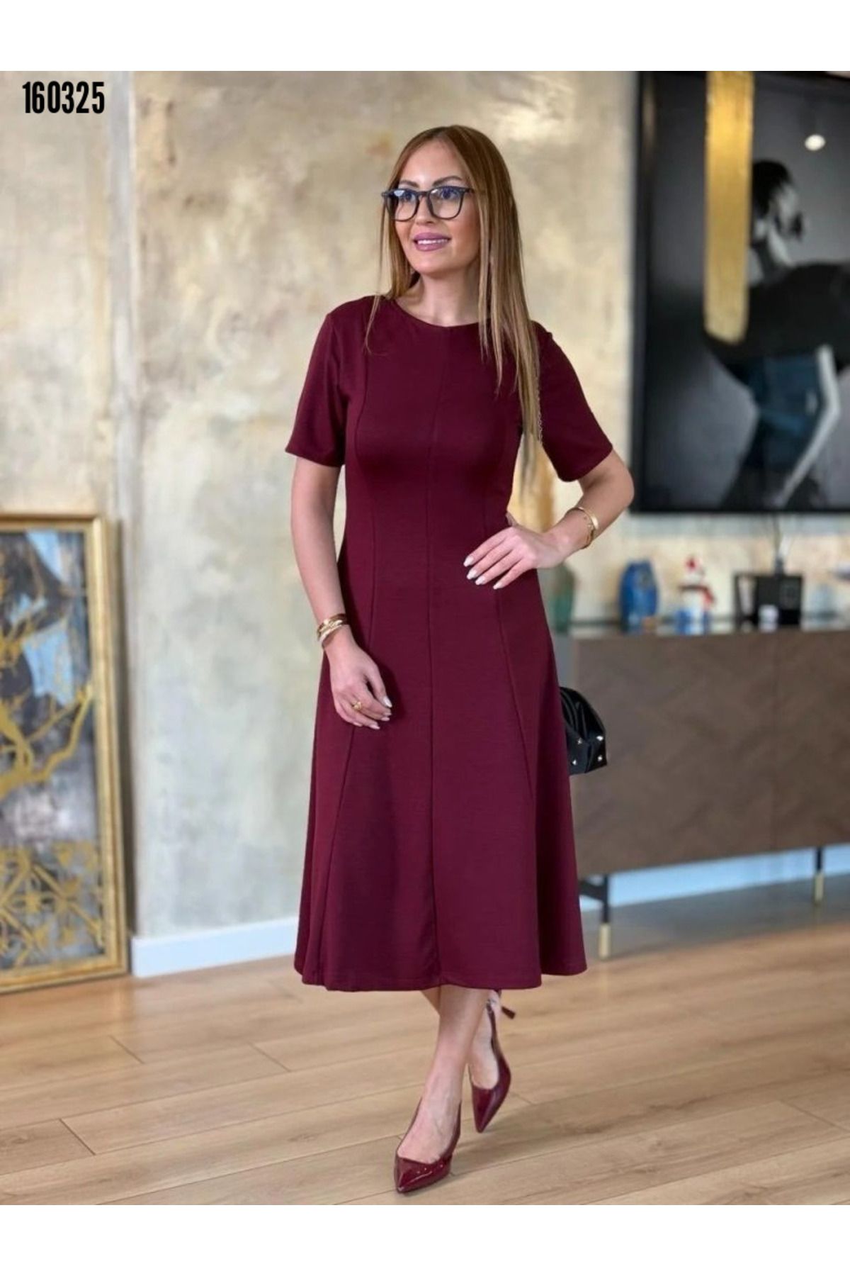 Kokosh moda Kadın Salaş Model Bisiklet Yaka Kısa Kollu Midi Boy Elbise