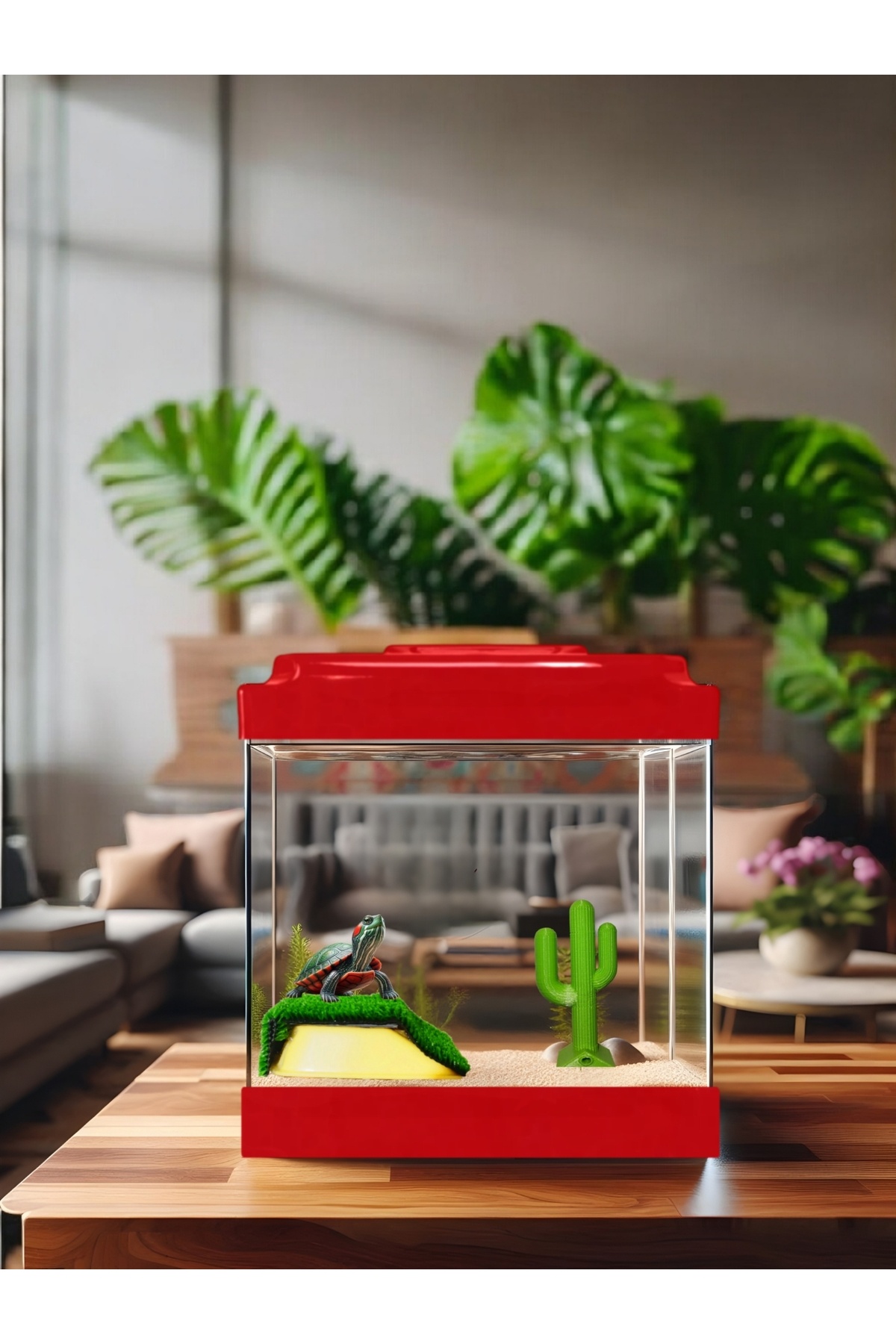 MDİZMİR Kaplumbağa Akvaryumu ve Rampa , Kaküs Seti Kaplumbaga Habitatı ( Karışık Renkte Gönderilir )