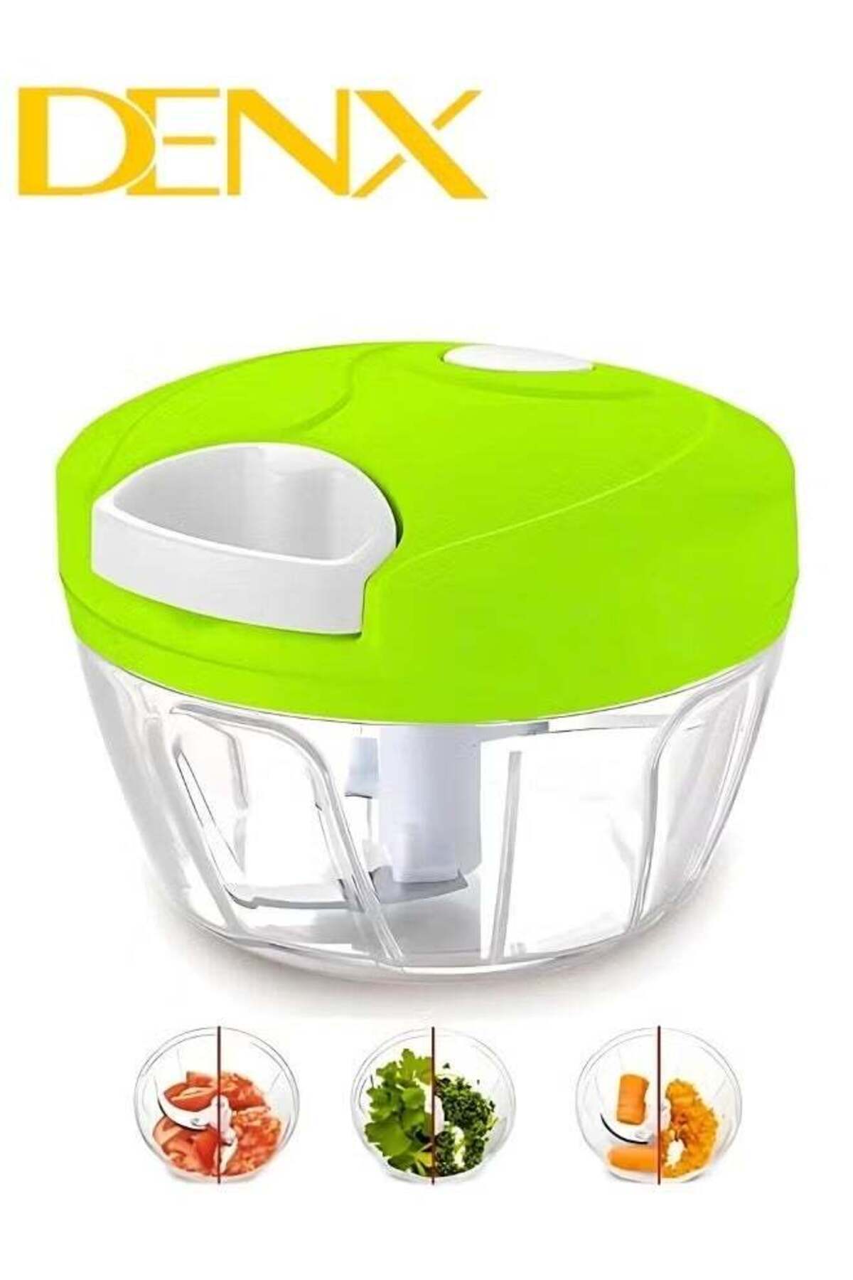 Denx-Manual Food Chopper And Cutter With A Pull Cord For Chopping Onions, Garlic, And Vegetables, Green 1