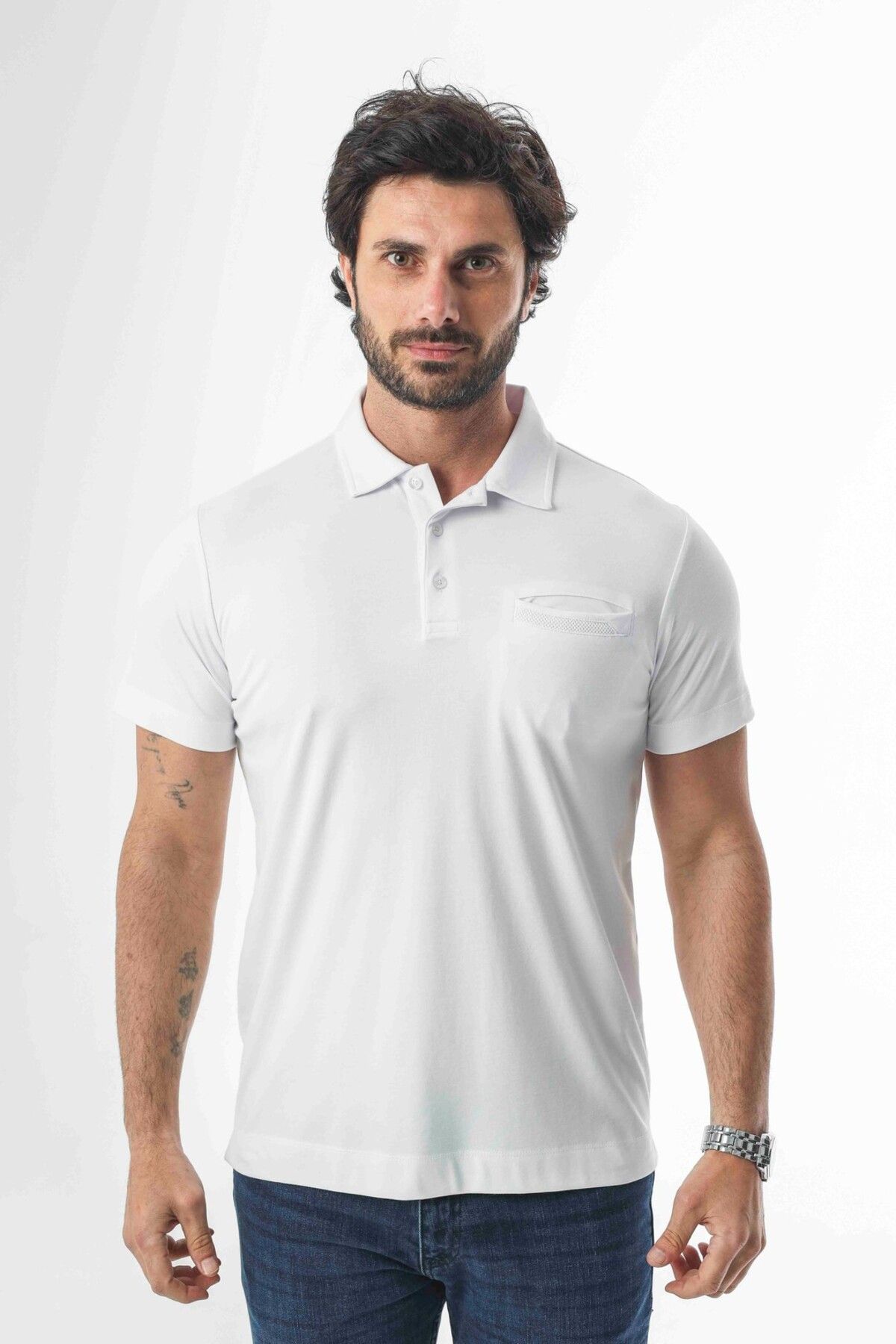 Tony Montana Polo Yaka Düğmeli Cepli Düz Renk T-Shirt-6288