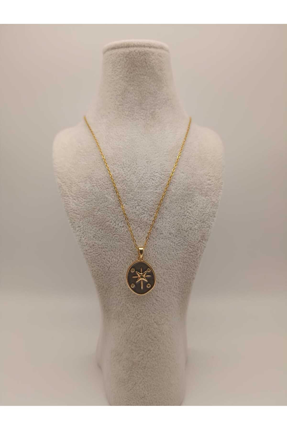 TLSMACCESORIES ÇELİK KOLYE KUZEY YILDIZI SİYAH
