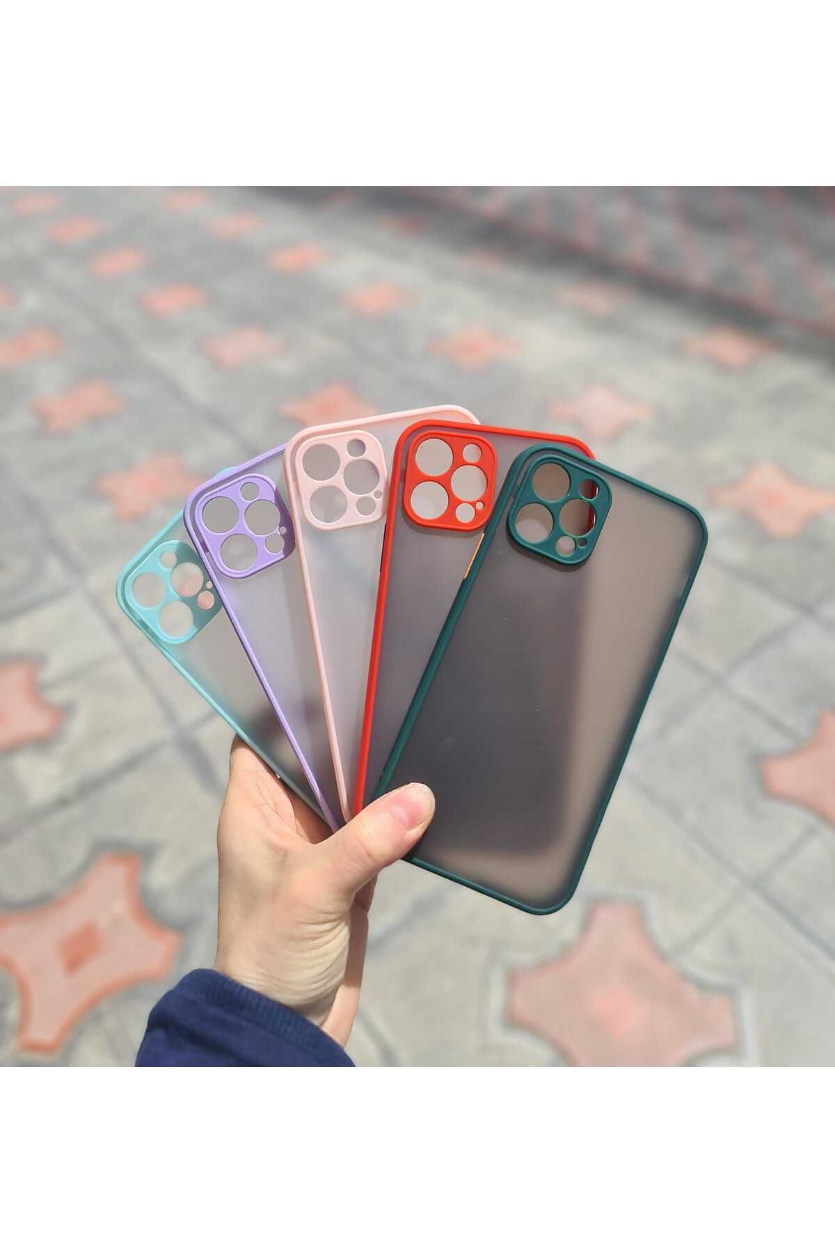 CEP-HANE İphone 12 Pro Kenarları Renkli Kamera Korumalı Transparan Kılıf