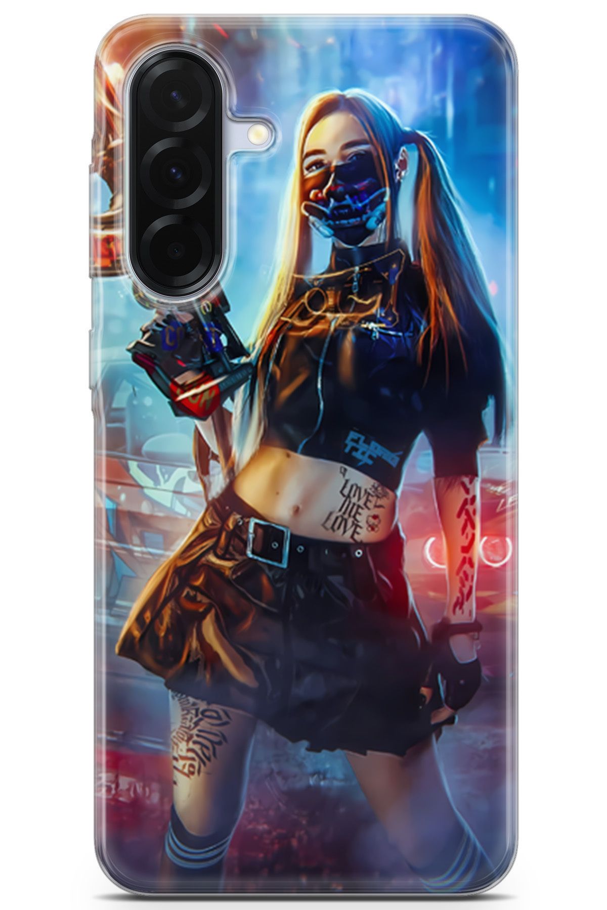 Uvilda Samsung Galaxy A36 uyumlu Girls 31 HD Desen Cyberpunk Silahlı Kız