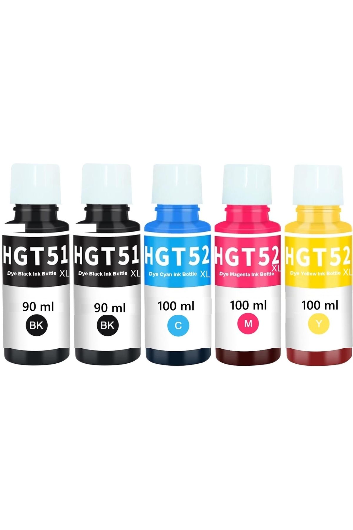 HP DeskJet GT-5821 Uyumlu 4 Renk Mürekkep Seti gt51gt52xl 100 ml renkliler 90ml 2 adet siyah