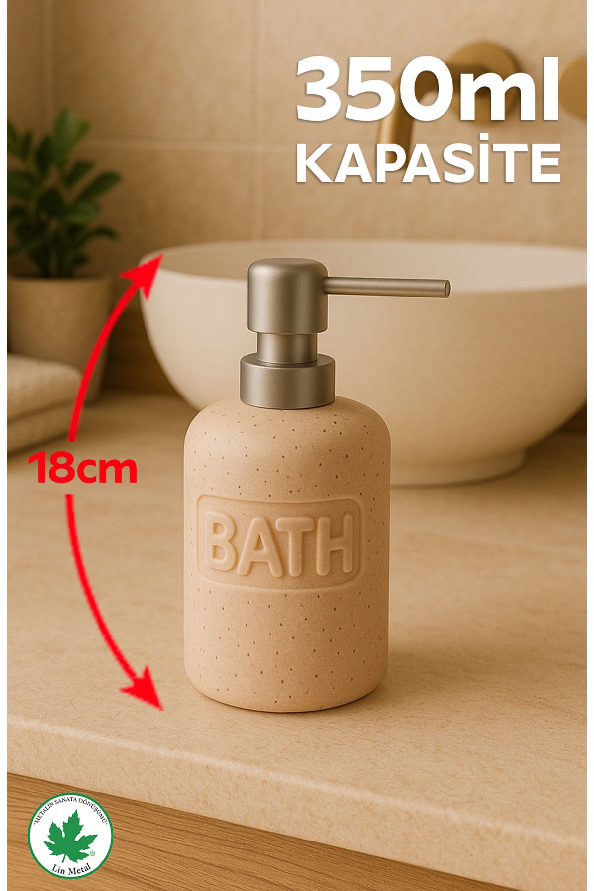 linmetal Modern Seramik Banyo Sabunluk - Mat Gri - Pembe Sıvı Sabunluk Pompalı Dispenser | Şık & Dayanıklı