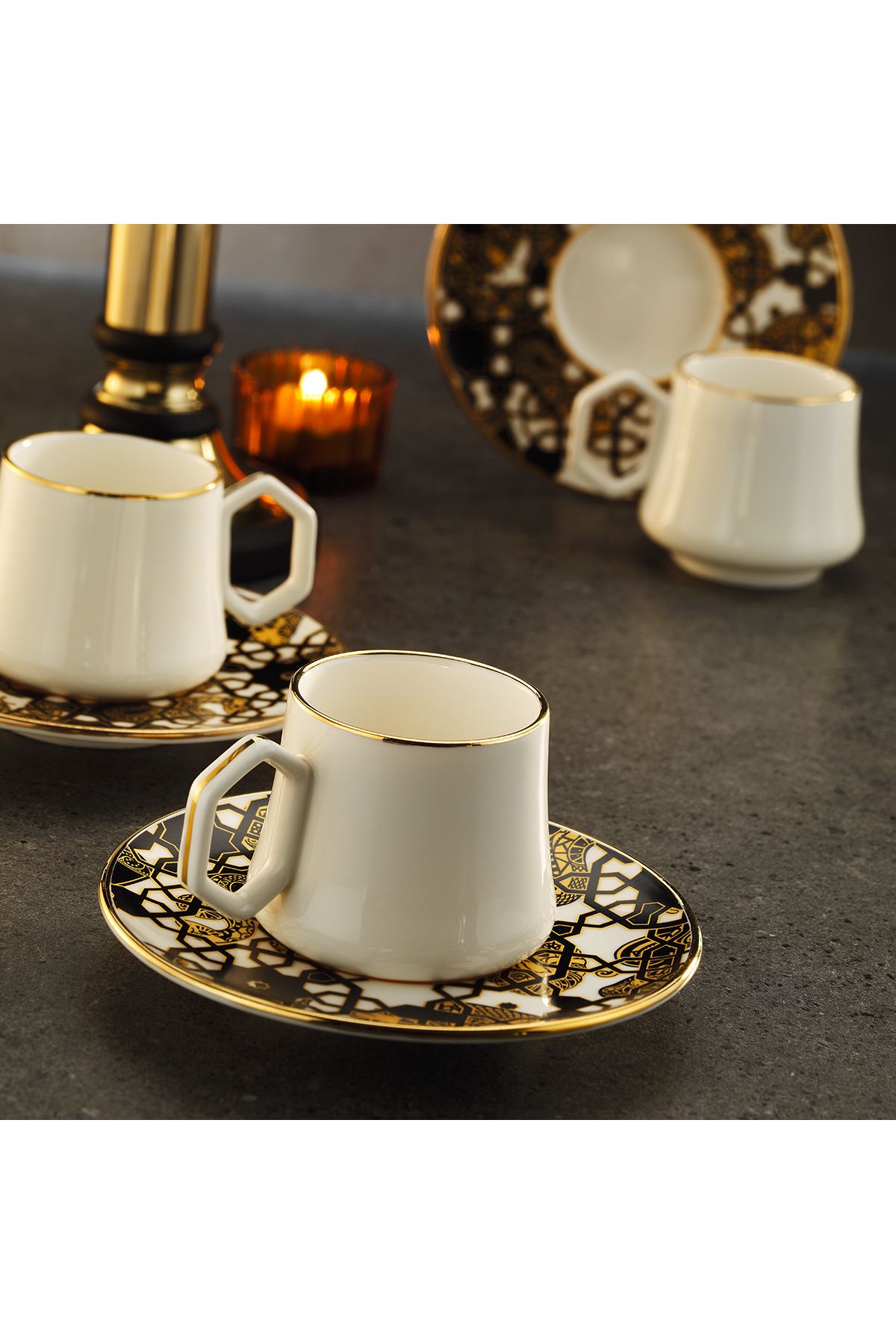 Sandro Moreno 1453 Burçlar Geometrik Gold 12 Parça 6 Kişilik Kahve Fincan Takımı 90 ml