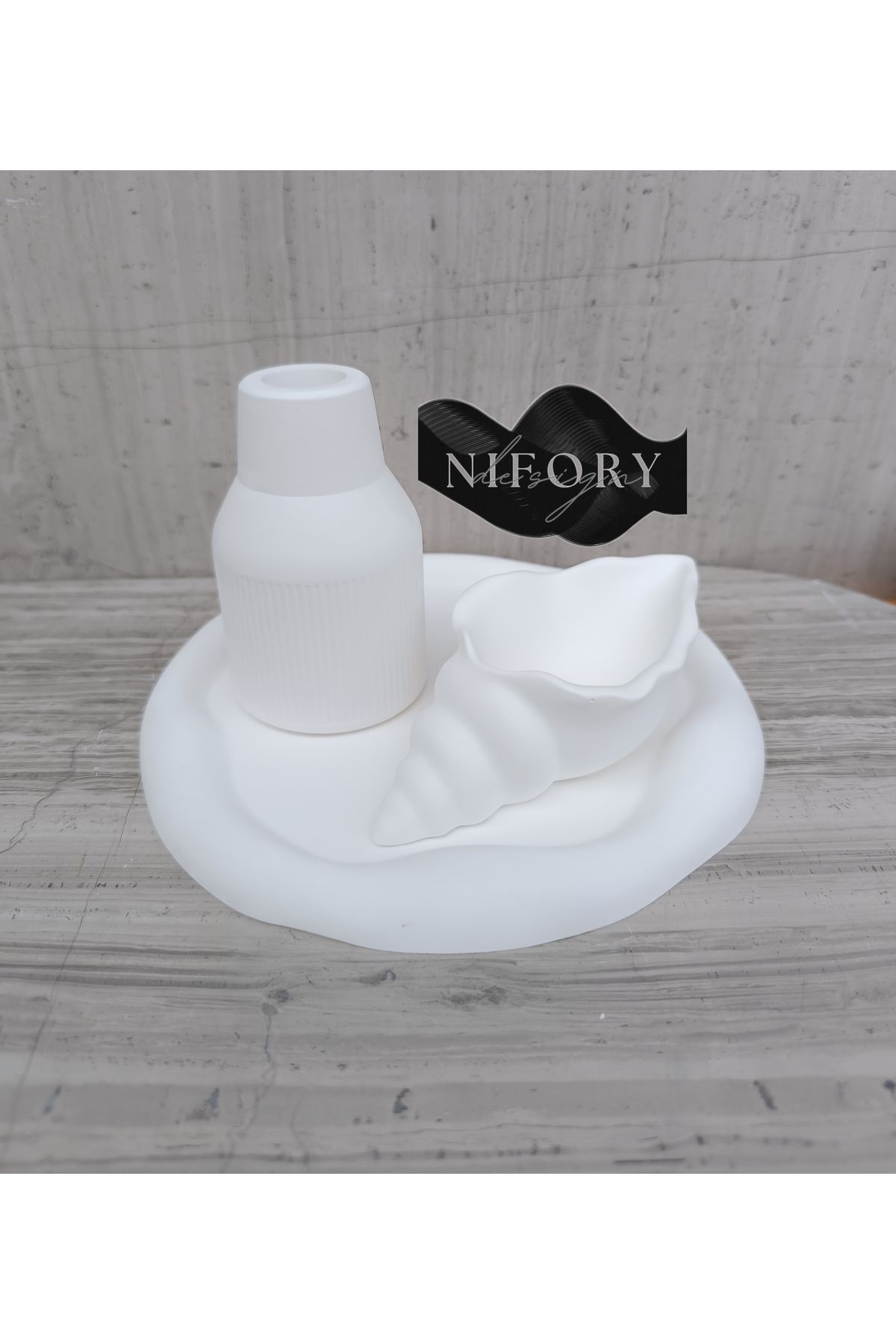 Nifory 520-N093 Dekoratif Beton Sunum Aksesuar Set Beton Biblo Organizer Takımı Çok Amaçlı Dekoratif Set