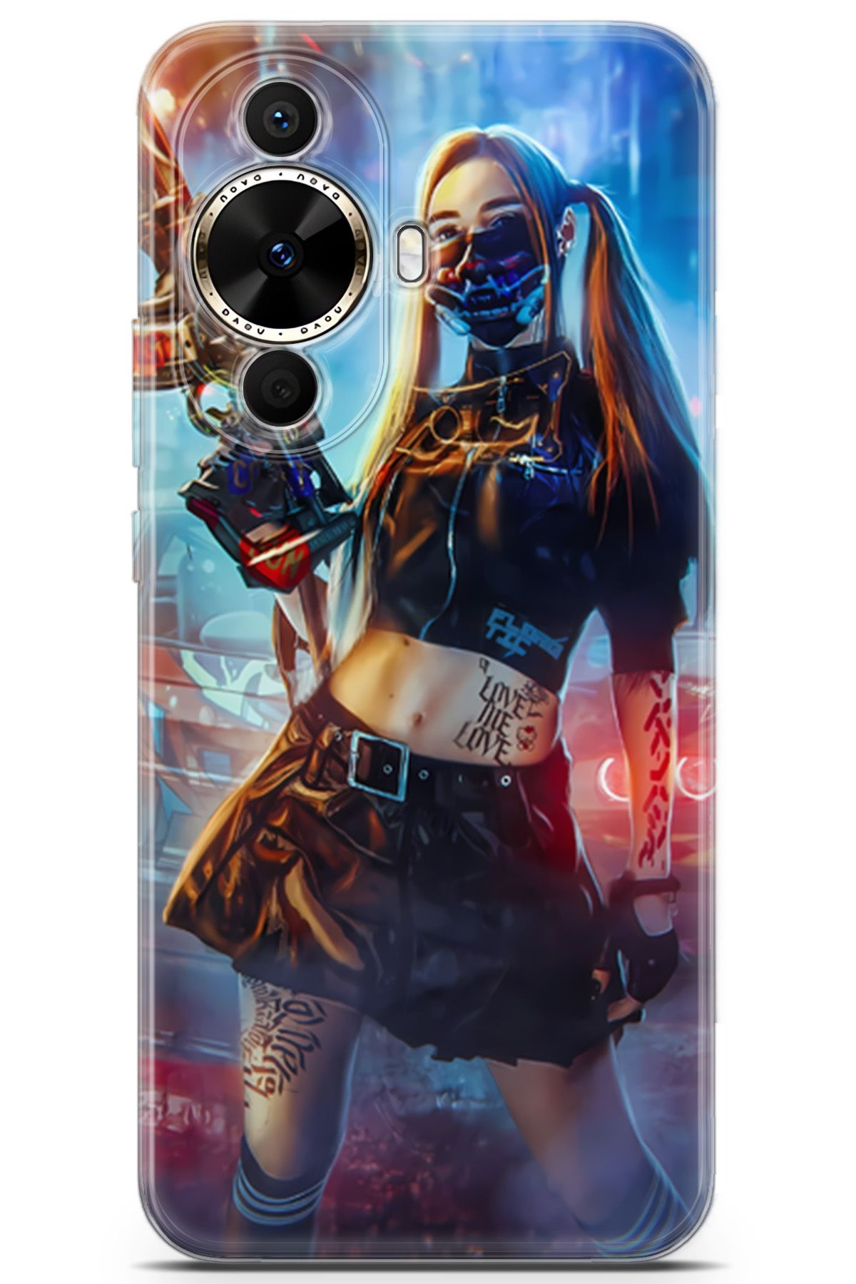Uvilda Huawei Nova 12s uyumlu Girls 31 Baskılı Cyberpunk Silahlı Kız