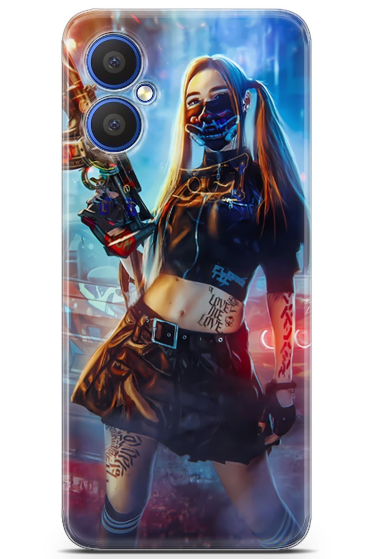Uvilda Omix X3 uyumlu Girls 31 Telefon Kılıfı Cyberpunk Silahlı Kız