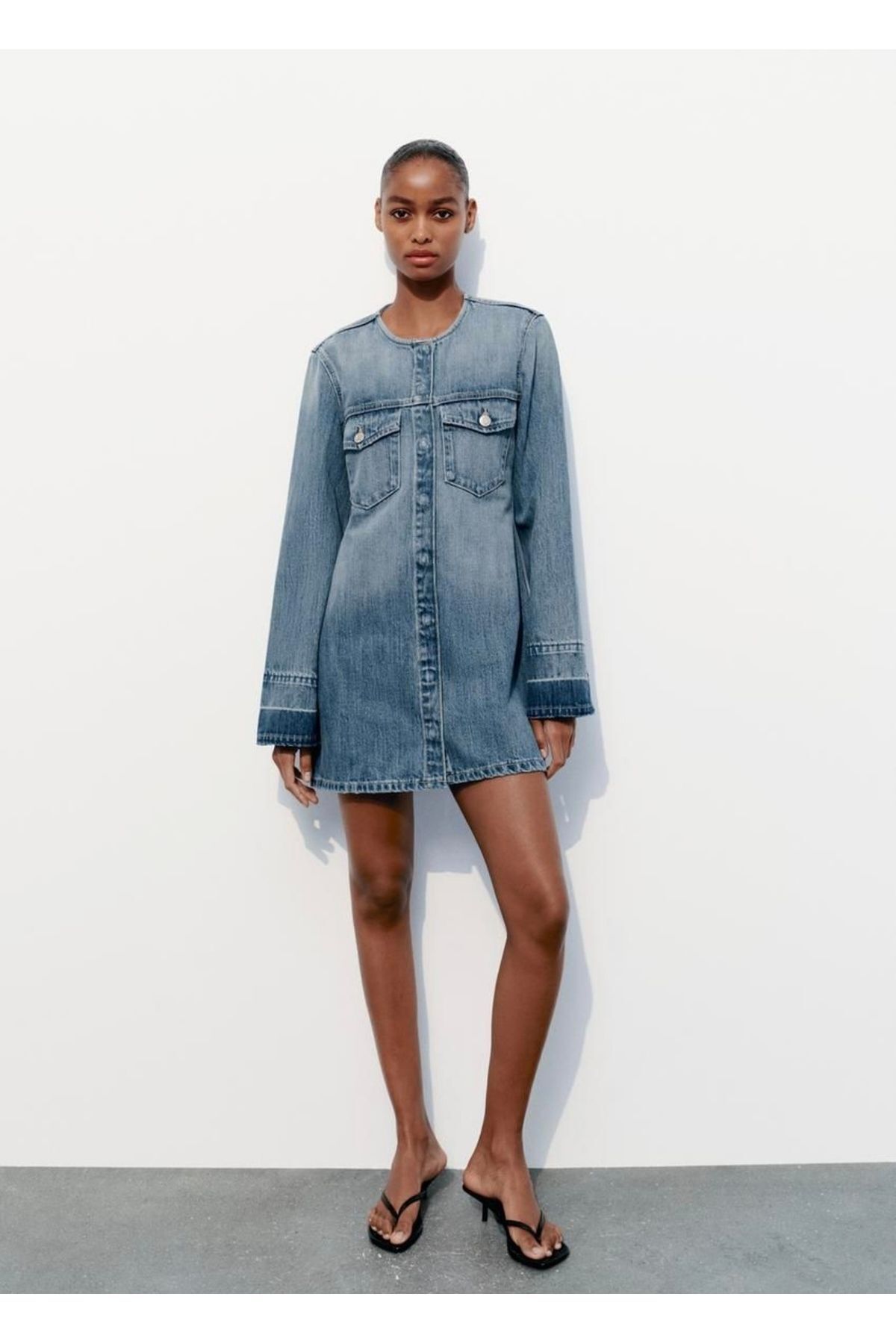 Butik ALLBUCKS ZR ZA RA Uzun Kollu Mini Denim Elbise Abzr0058