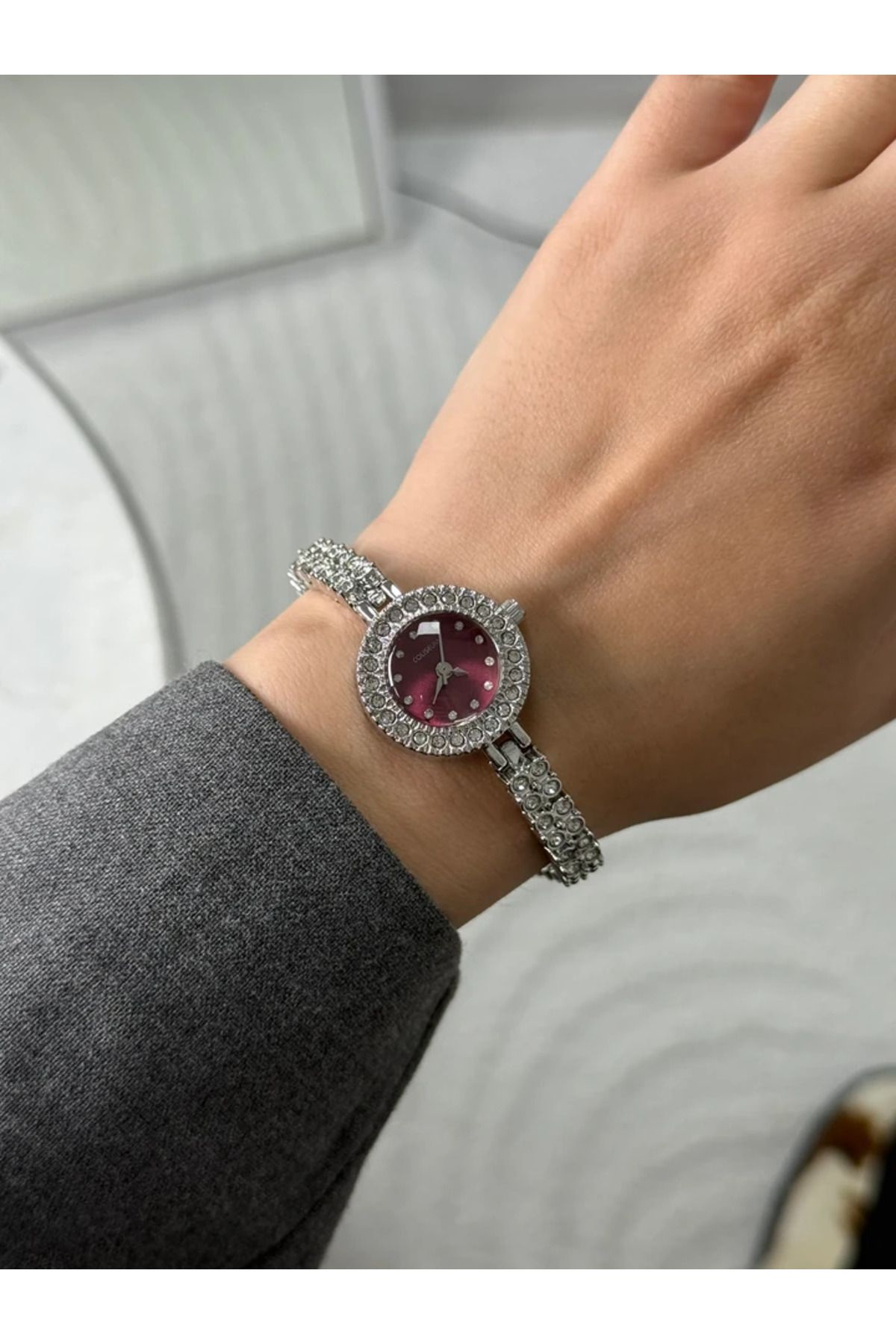 RoseandRoses Havares Yeni Sezon İnce Zincir Kordon Kadın Kol Saati Gümüş (Bordo Kadran)