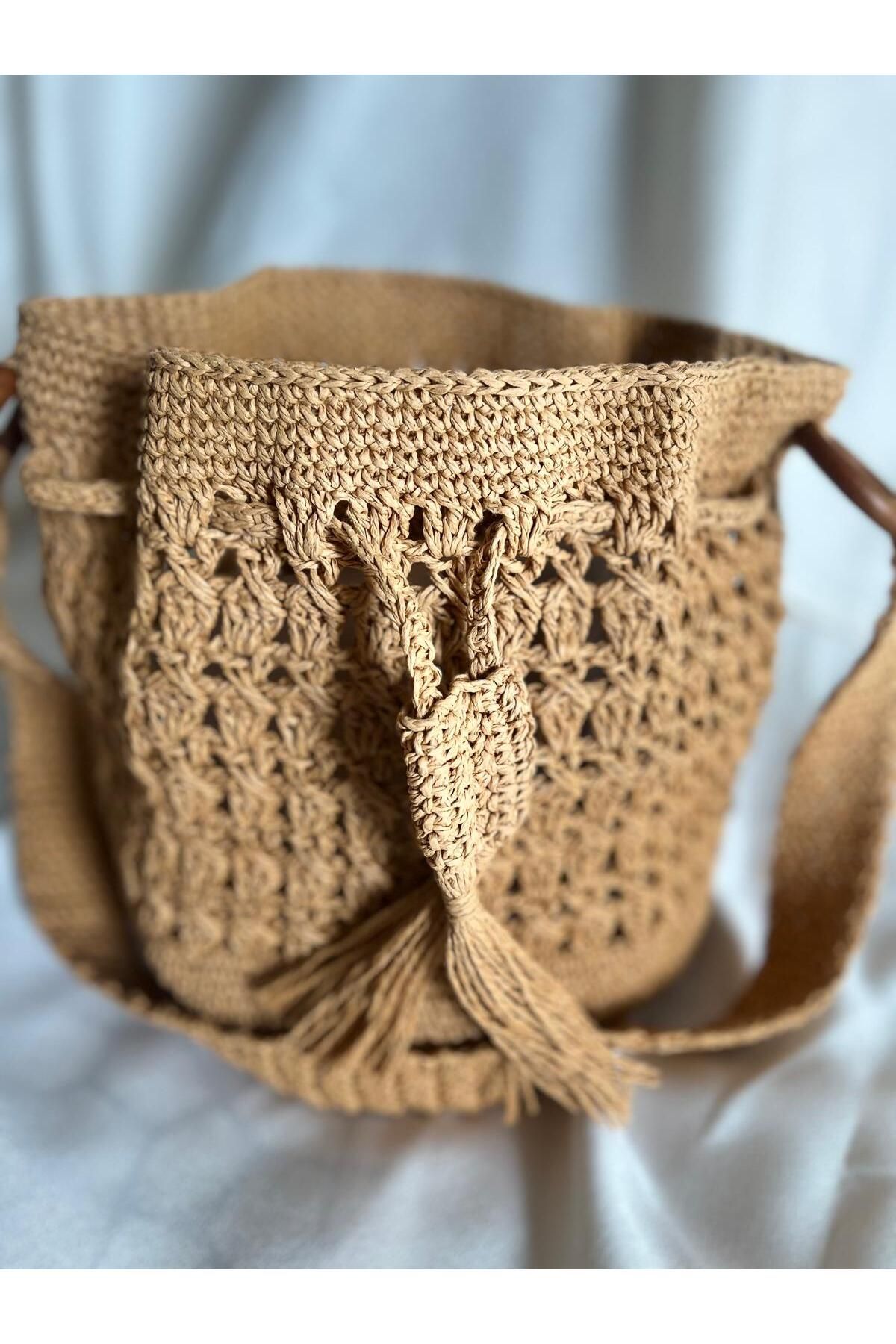İhtiyacımVar Omuz Çantası - Kağıt İp, İç Cepli Çanta 36*37 cm