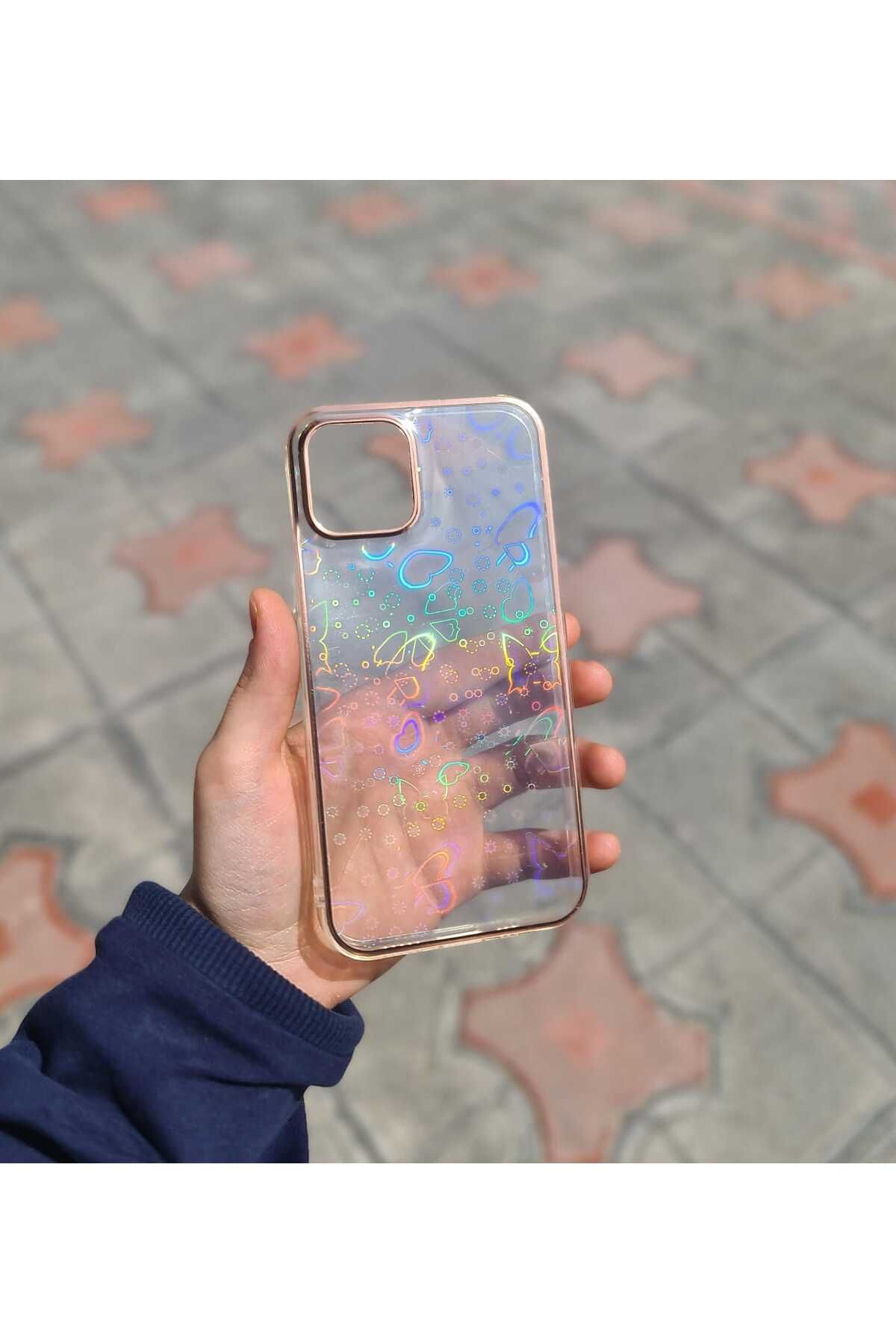 CEP-HANE Apple İphone 12-12 Pro Uyumlu Rengarenk Hologramlı Silikon Kapak