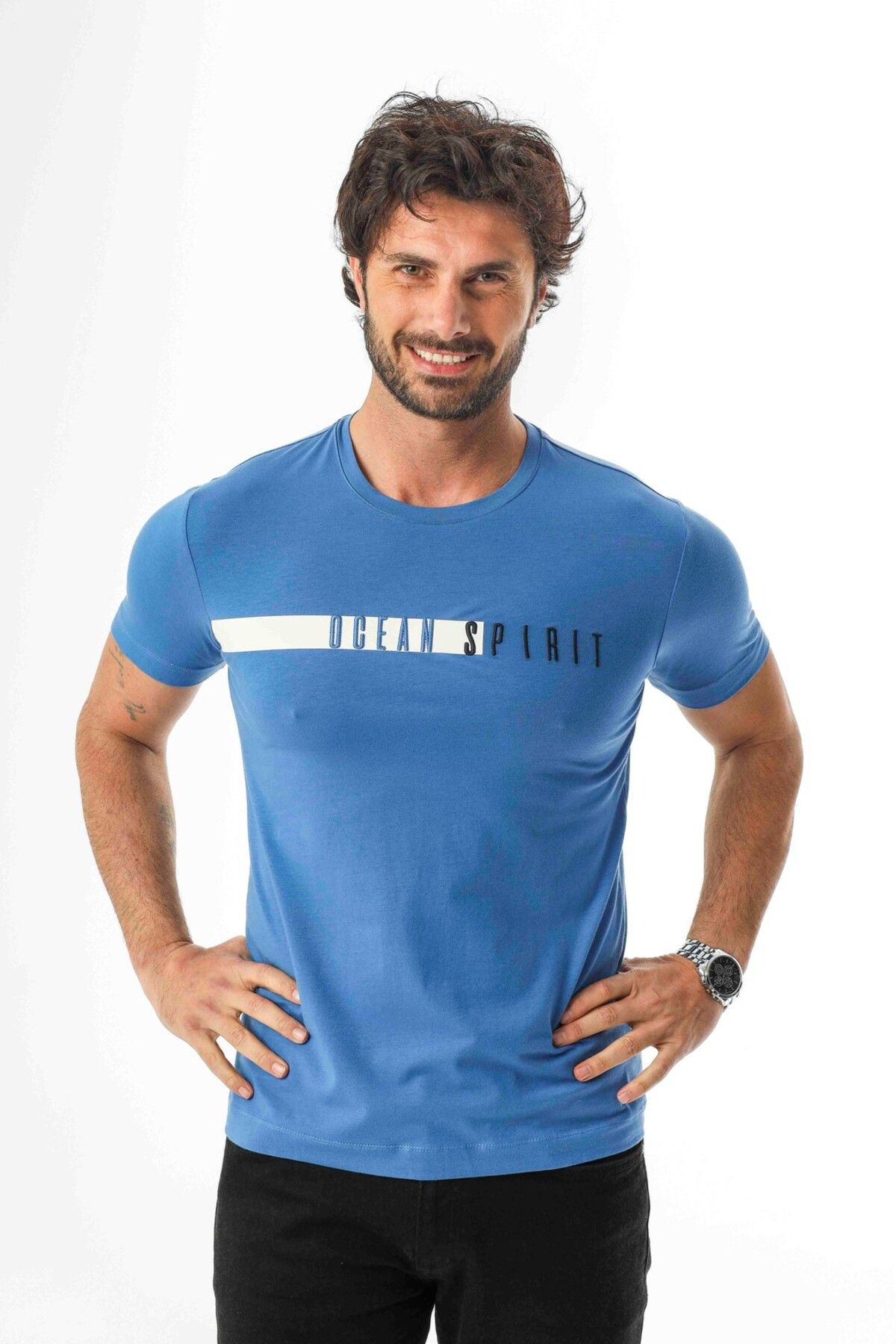 Tony Montana Ocean Collection Bisiklet Yaka Nakışlı T-Shirt-MSL-2261