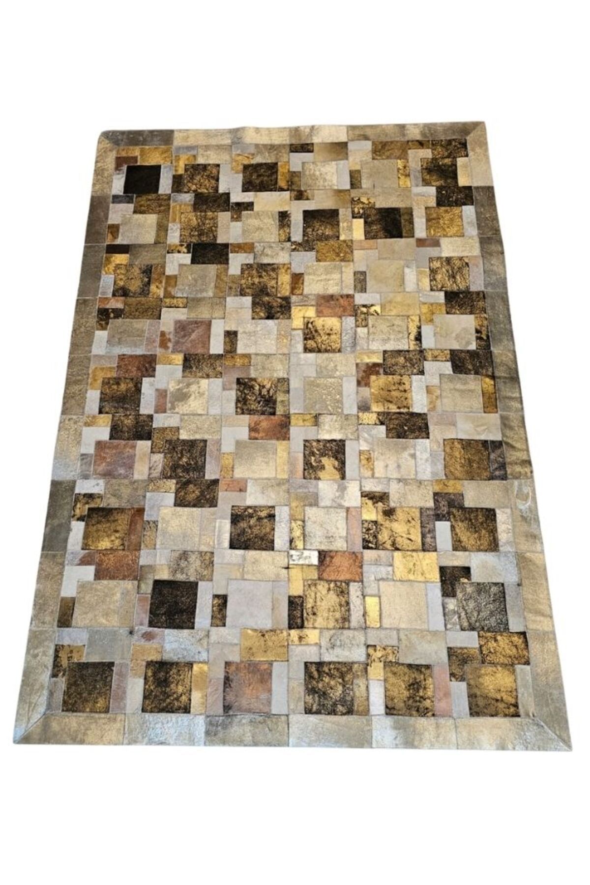 Grandhedefhalı Gold Varaklı Patchwork Deri Halı