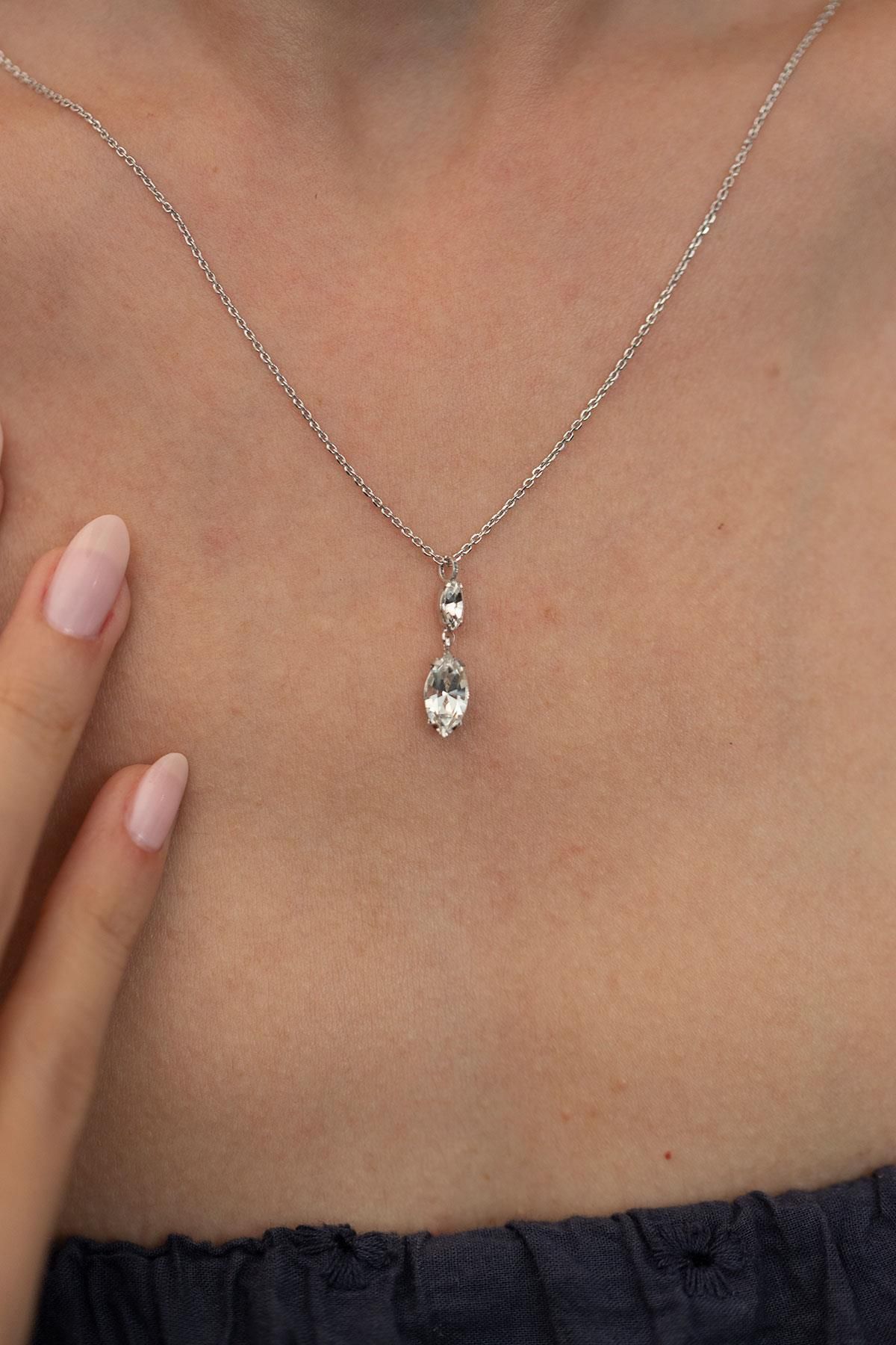 Ninova Silver Mekik Model Gümüş Crystal Kolye