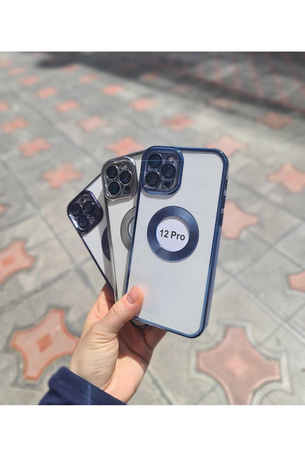 CEP-HANE Apple iPhone 12 Pro Max Şeffaf Kamera Korumalı Logo Detaylı Premium Yanları Parlak Telefon Kılıfı