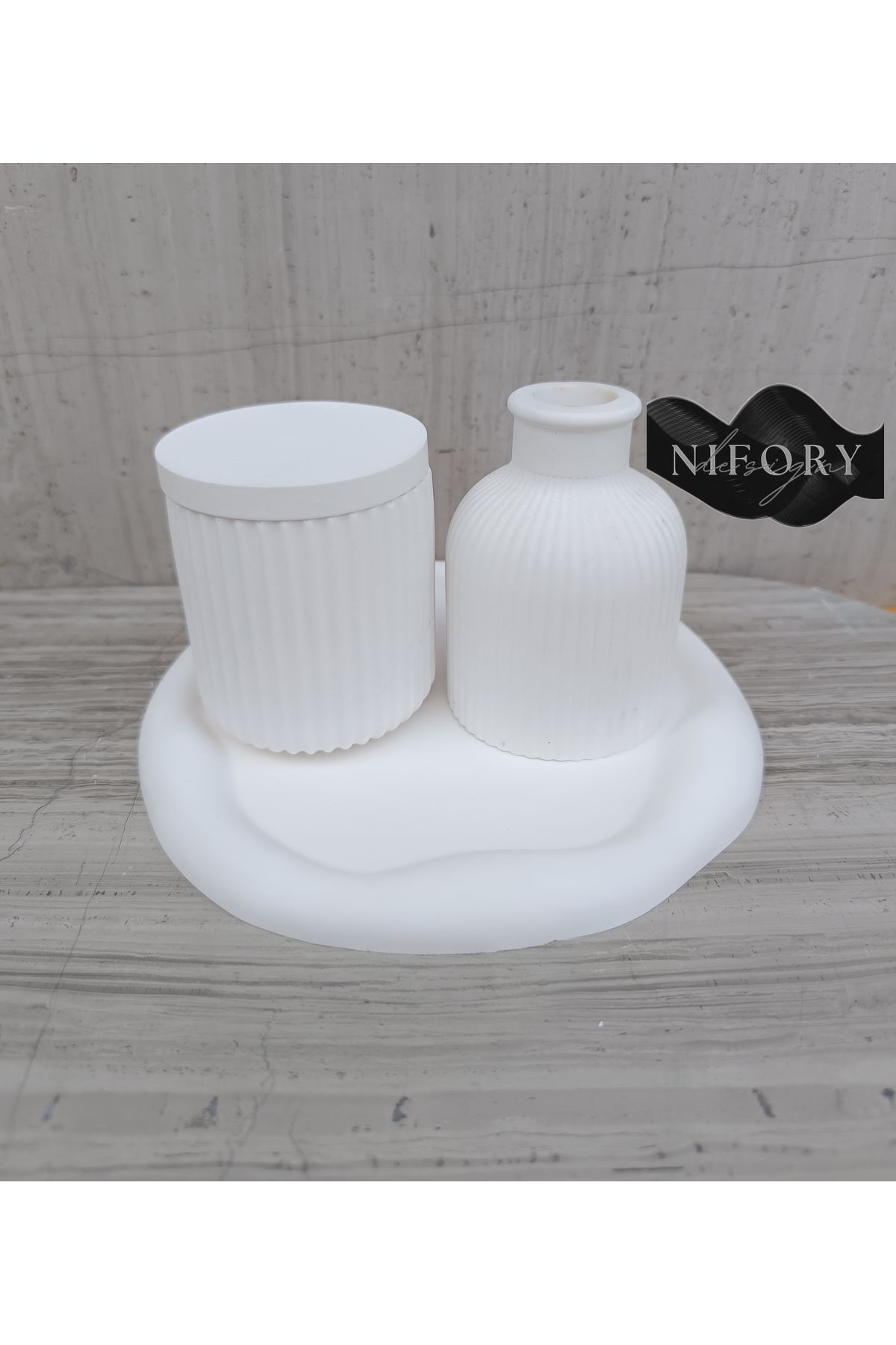 Nifory 520-N083 Dekoratif Beton Sunum Aksesuar Set Beton Biblo Organizer Takımı Çok Amaçlı Dekoratif Set