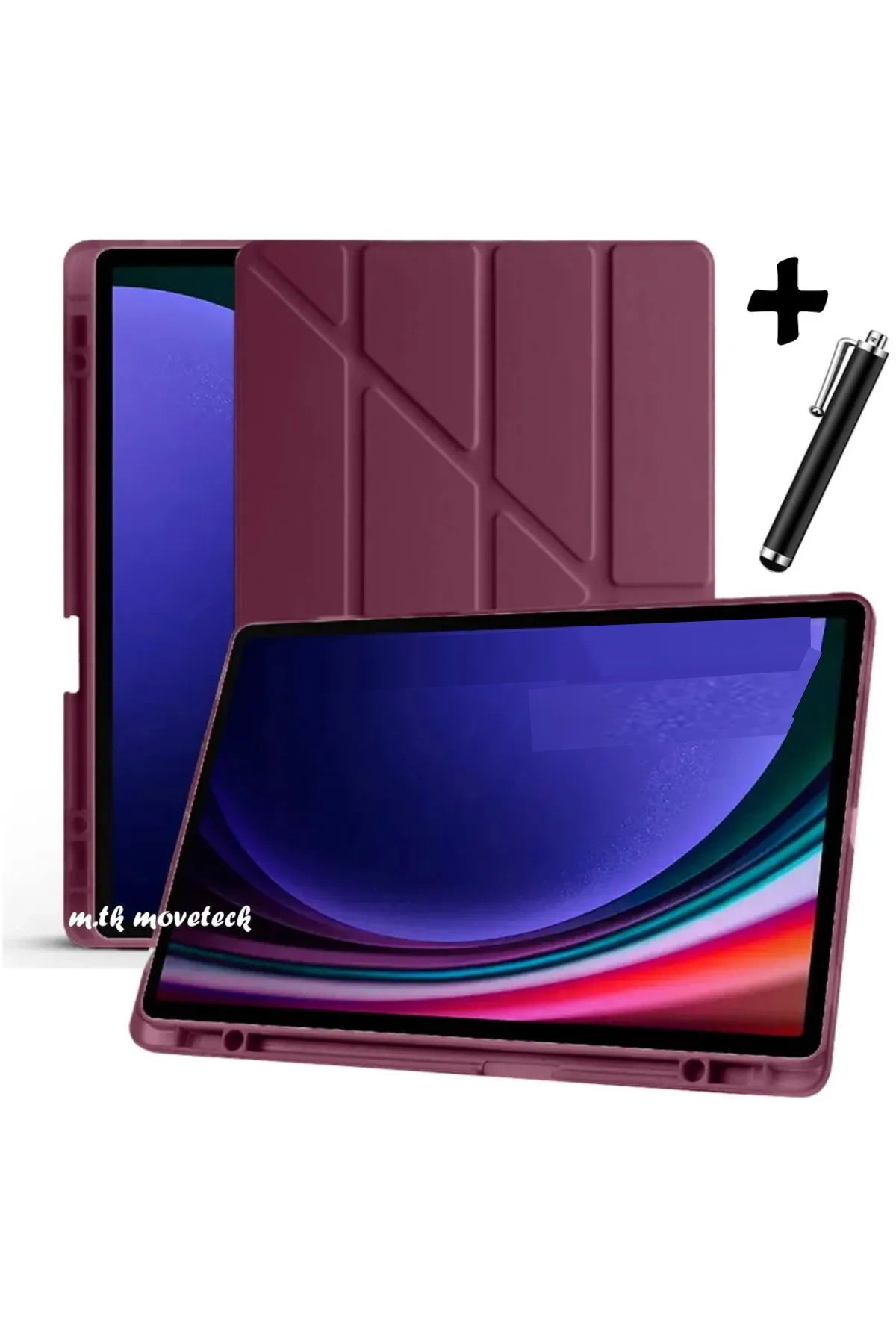 m.tk moveteck Mi Pad 7/7 Pro 11.2 inç Uyumlu Kılıf Kalem Bölmeli Üçgen Katlanır Standlı Yumuşak Silikon