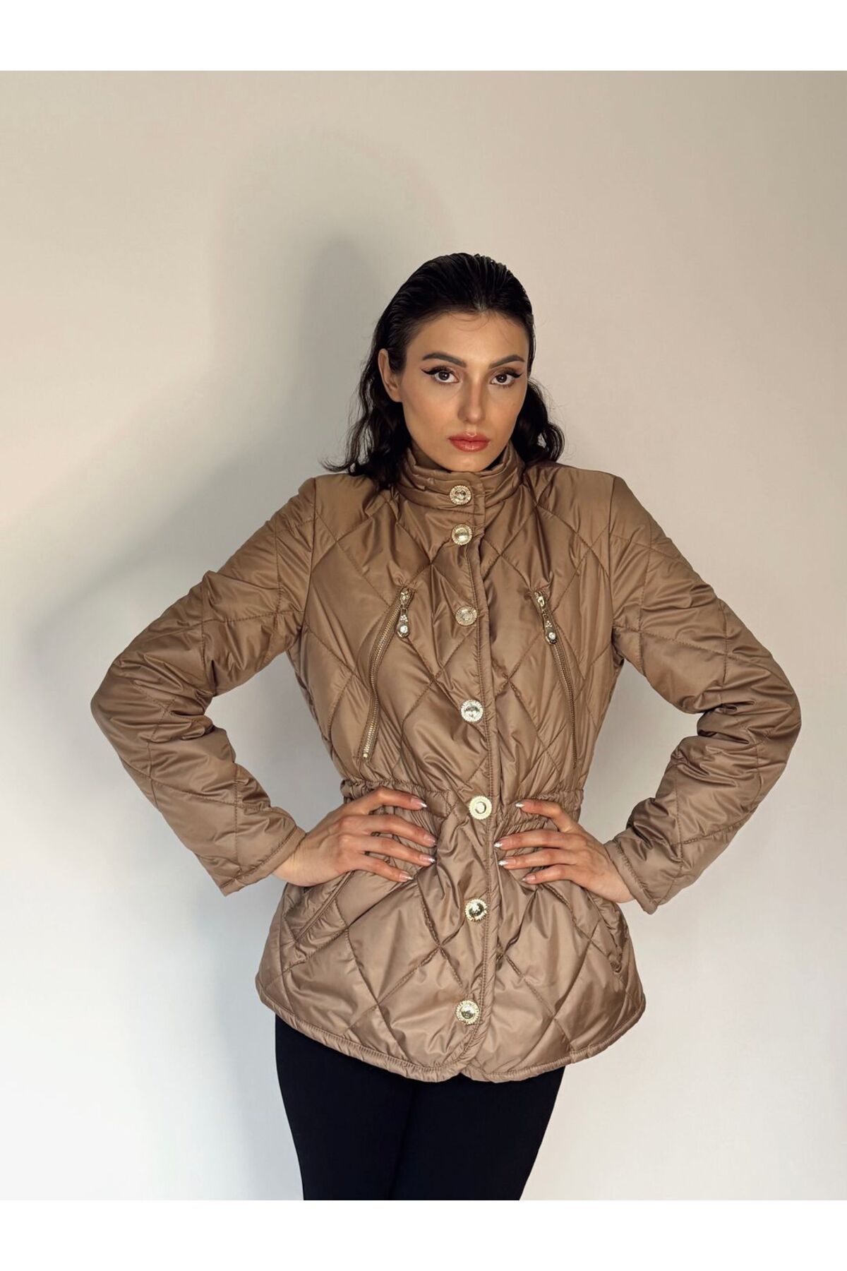 mirandalya GOLD DÜĞMELİ BELDEN GİZLİ BÜZGÜLÜ MONT