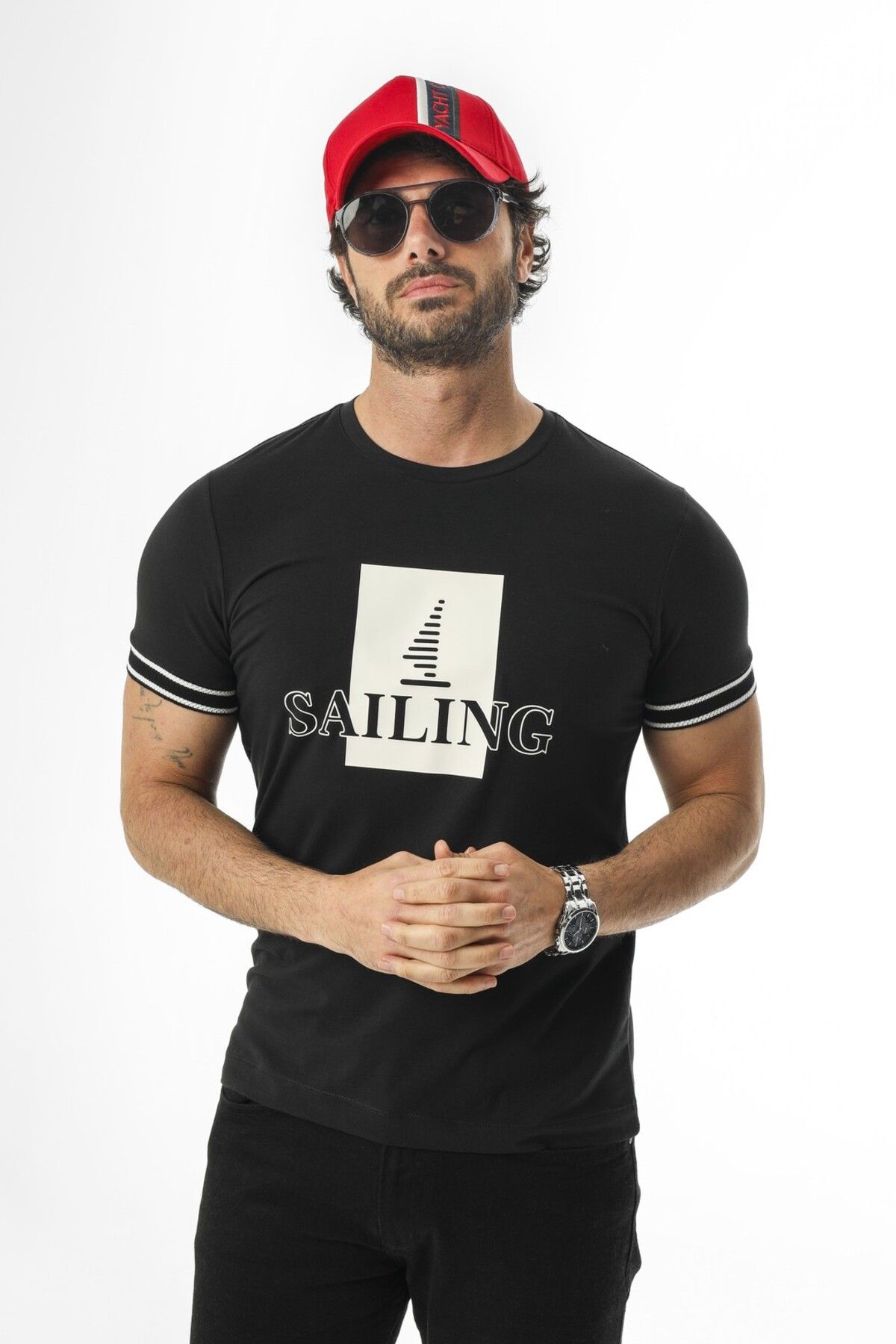 Tony Montana Sail Collection Bisiklet Yaka Baskılı T-Shirt-MSL-2259