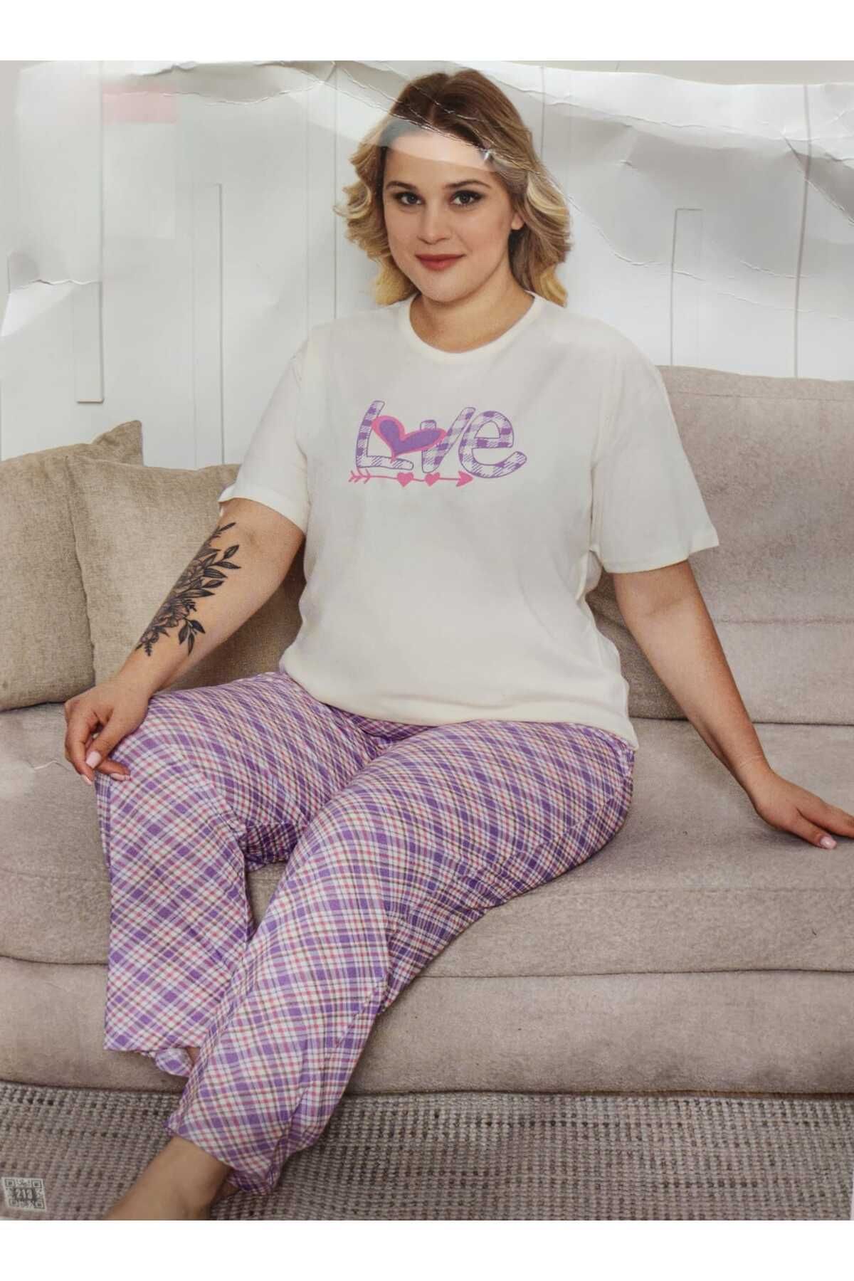 Mirano Battal Beden Pamuklu Kısa kollu Anne Pijama Takımı 6622