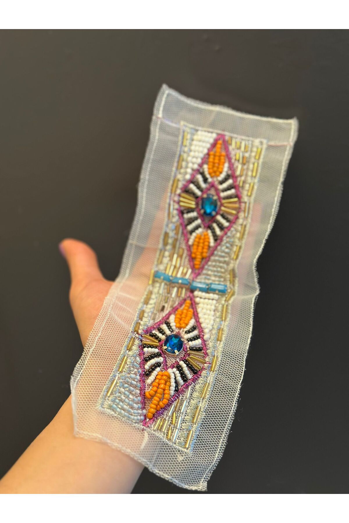 Gönülden Tasarım 20X5 CM RENKLİ BONCUK İŞLEME DİKİŞ GİYİM AKSESUARI