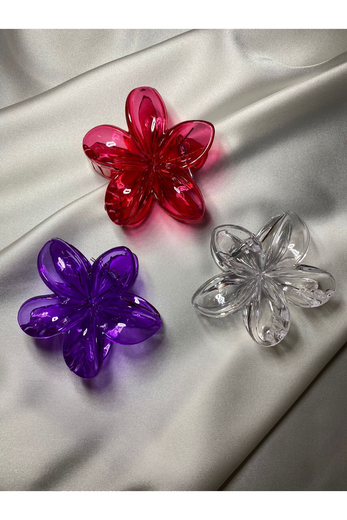 jemilas Şeffaf Lotus 3'lü Karışık Toka Seti Mor, Kırmızı, Şeffaf