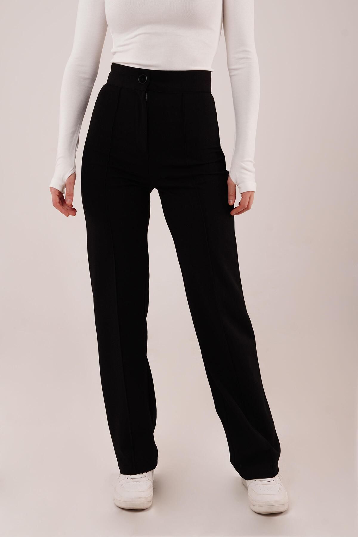 VELİZADE Yüksek Bel Esnek Konfor Modeli Dikiş Detaylı Premium Geniş Bol Paça Wide Leg Palazzo Kumaş Pantolon