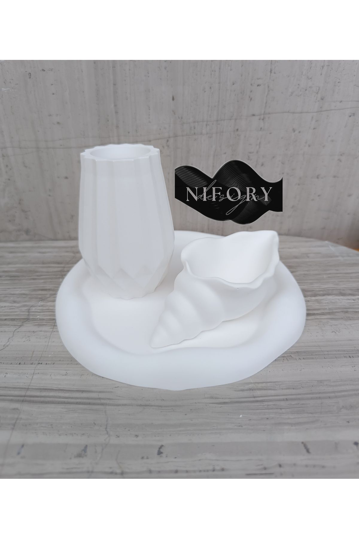 Nifory 520-N087 Dekoratif Beton Sunum Aksesuar Set Beton Biblo Organizer Takımı Çok Amaçlı Dekoratif Set